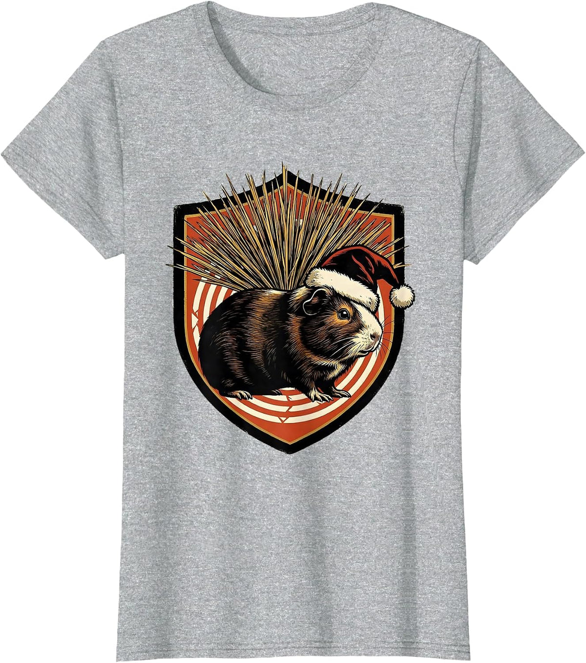 Guinea Pig Santa Hat Seal Badge Christmas Humor T-Shirt - Heather Grey