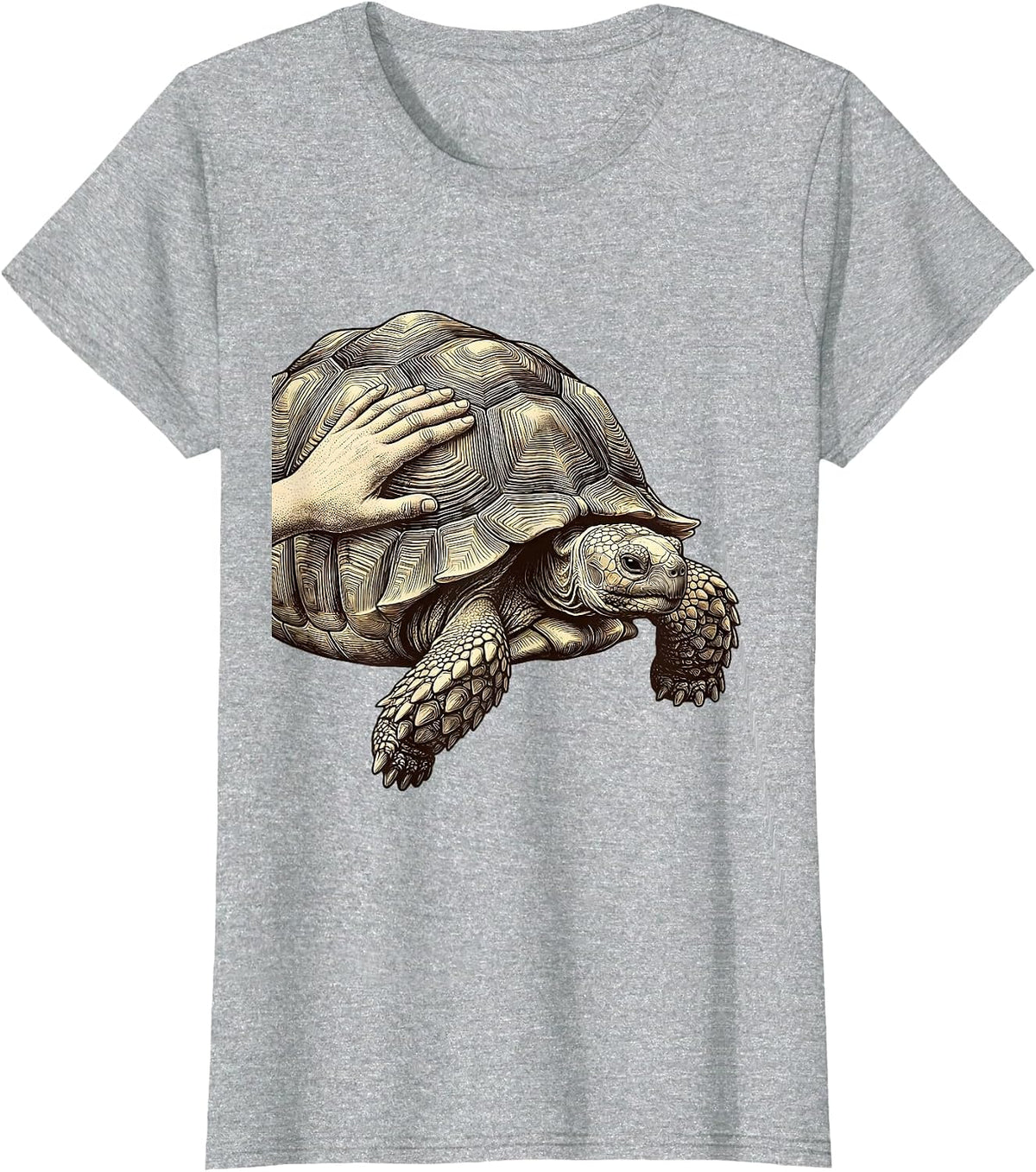Sulcata Tortoise Portrait Pet Lover Gift T-Shirt - Heather Grey