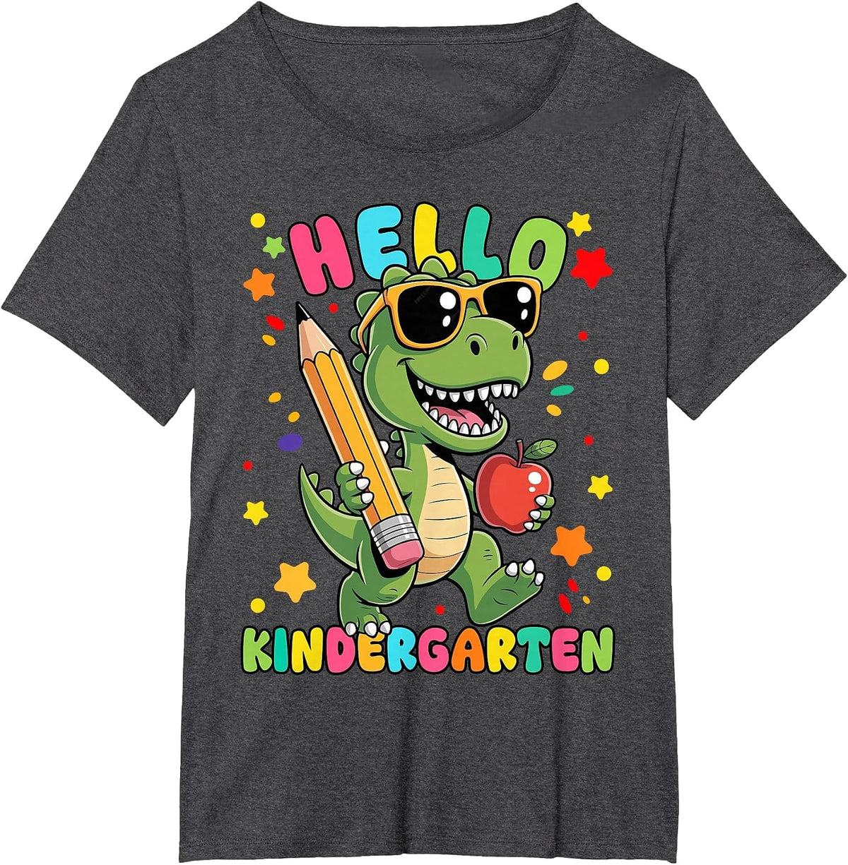 Hello Kindergarten Dinosaur First Day Back to School Teacher T-Shirt - Dark Heather Grey