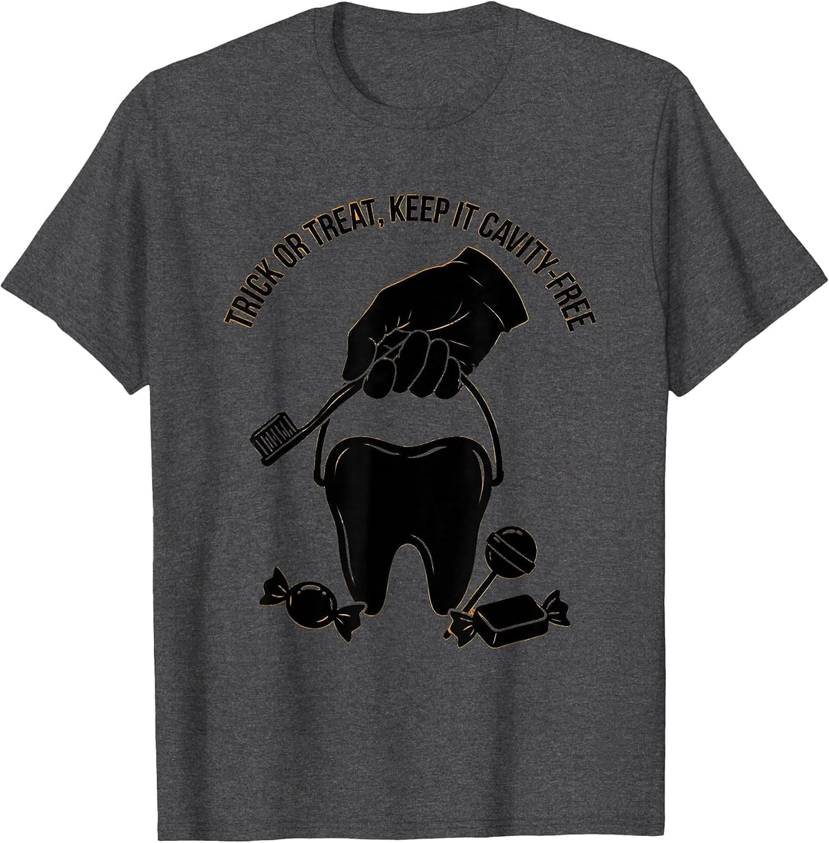 Trick Or Treat Keep It Cavity-Free Dental Humor Halloween T-Shirt - Dark Heather Grey