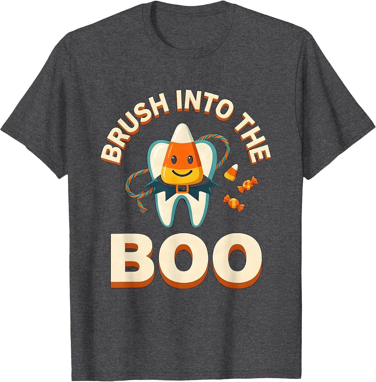 Brush Into The Boo Halloween Dentist Dental Humor Costume T-Shirt - Dark Heather Grey