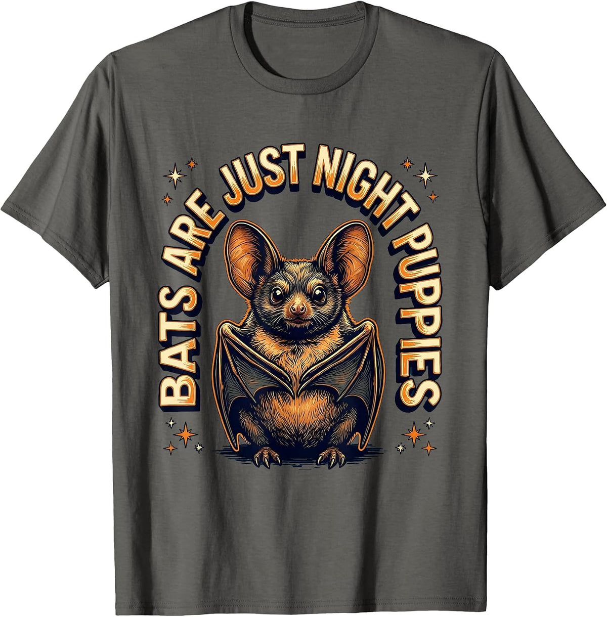 Men's Bats Are Just Night Puppies Funny Bat Lover Halloween Humor T-Shirt - Asphalt Grey