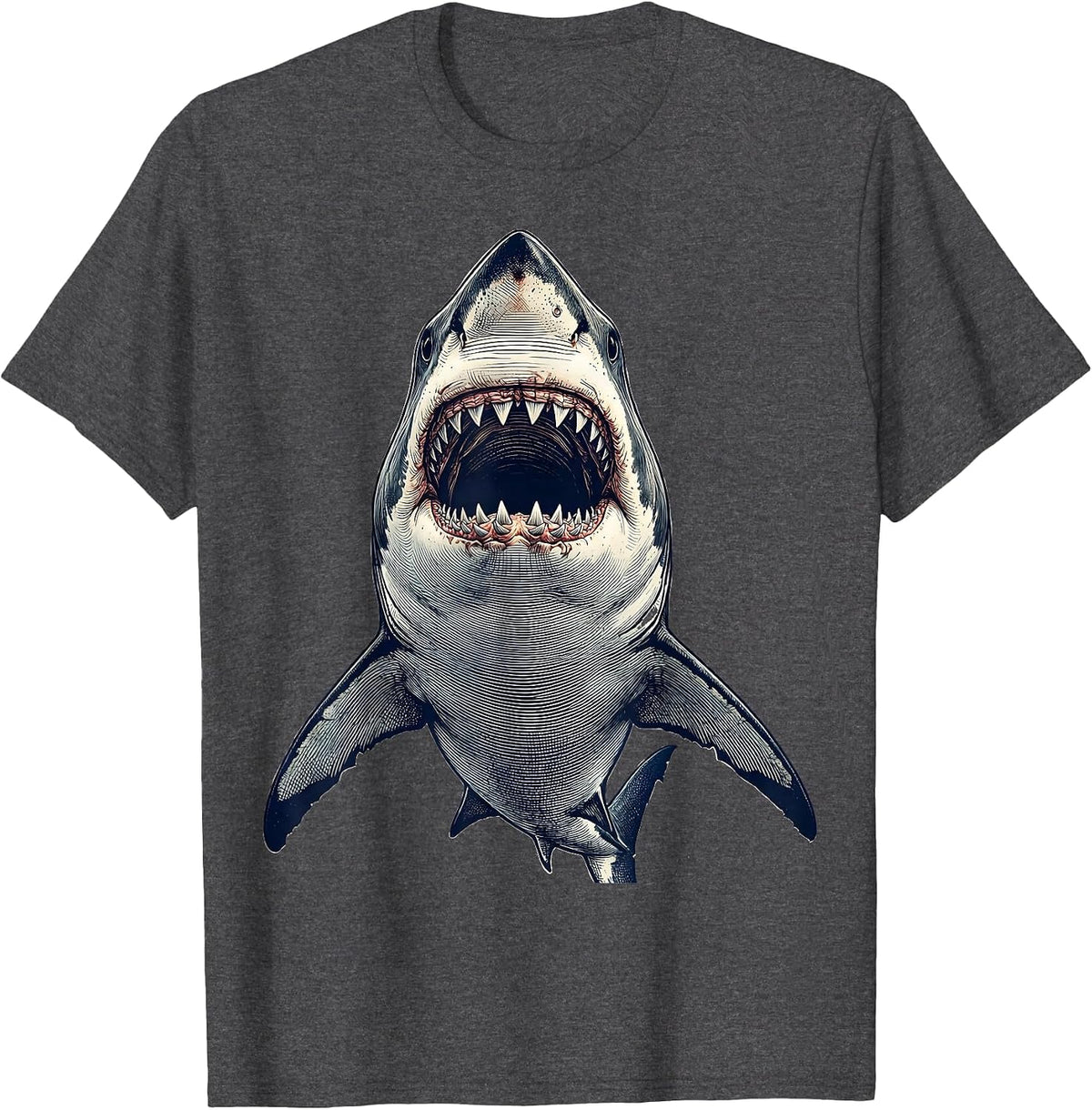Great White Shark Below Surface Fishing Graphic T-Shirt - Dark Heather Grey