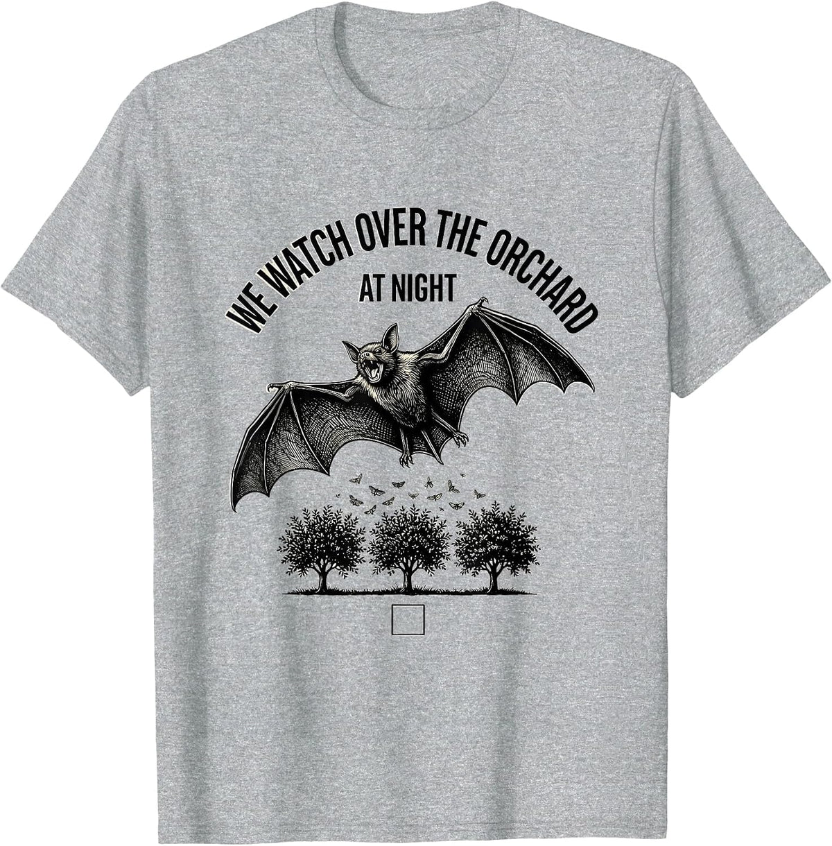 Men's We Watch Over The Orchard At Night Bat Lover Wildlife T-Shirt - Heather Grey