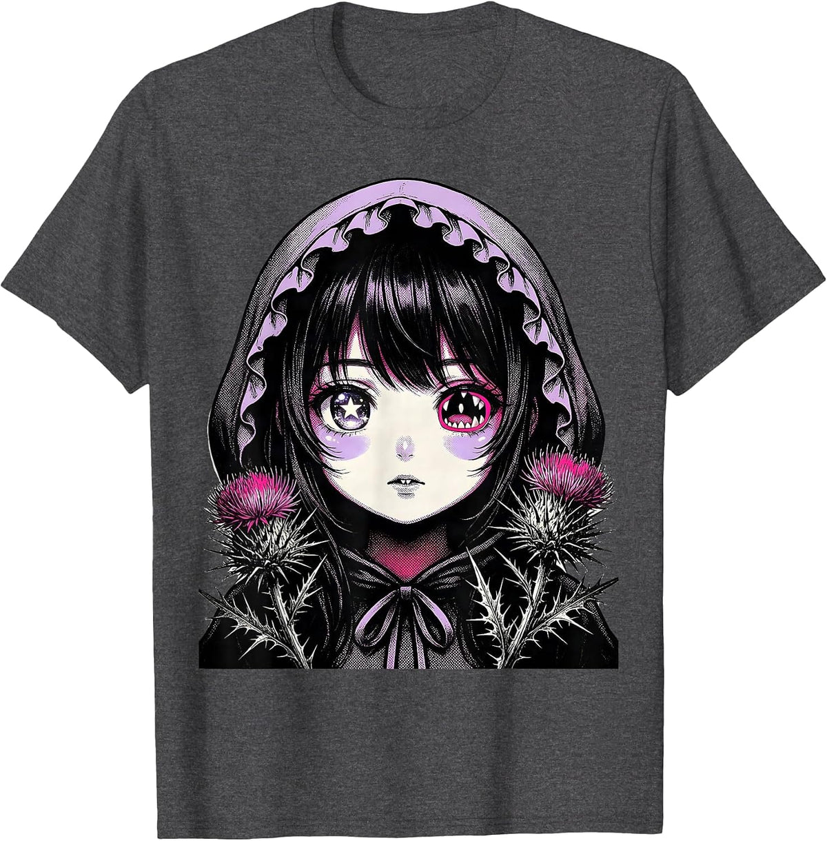 Men's Anime Girl Horror Kawaii Goth Aesthetic T-Shirt - Dark Heather Grey