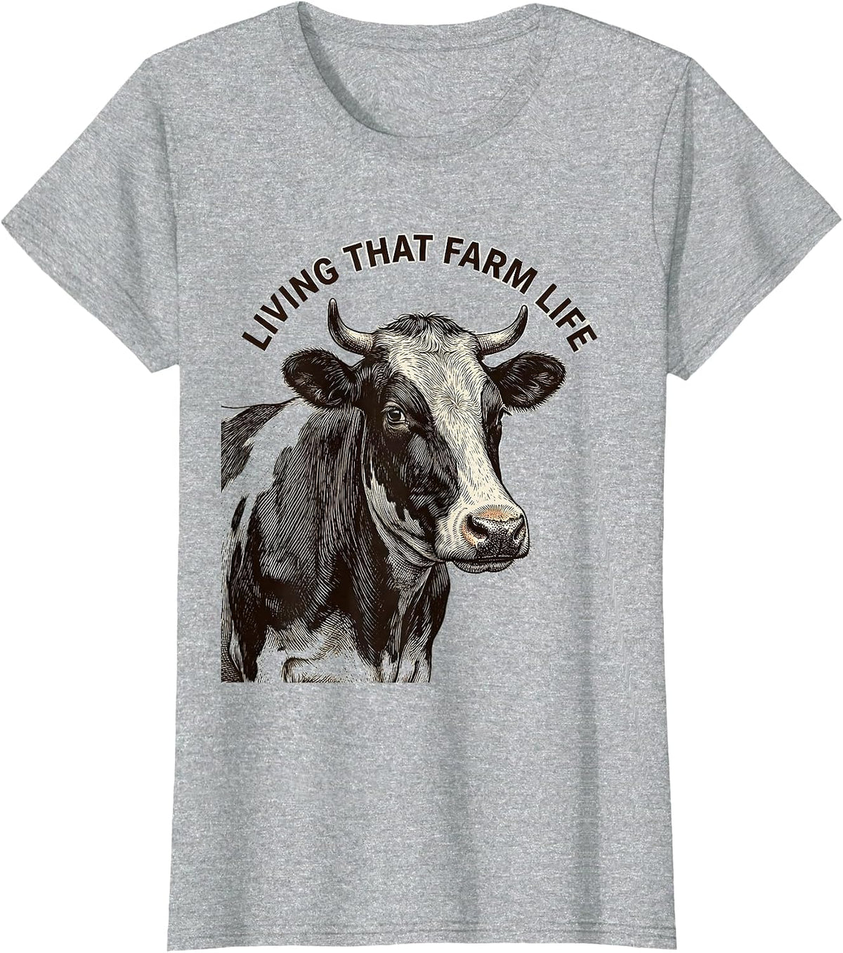Women's Living That Farm Life Cow Design T-Shirt - Heather Grey