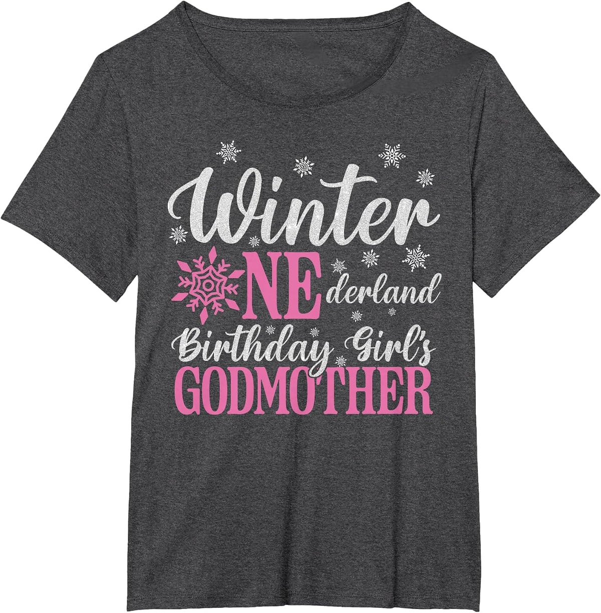 Godmother Pink Winter Onederland 1st Birthday Girl Snowflake T-Shirt - Dark Heather Grey