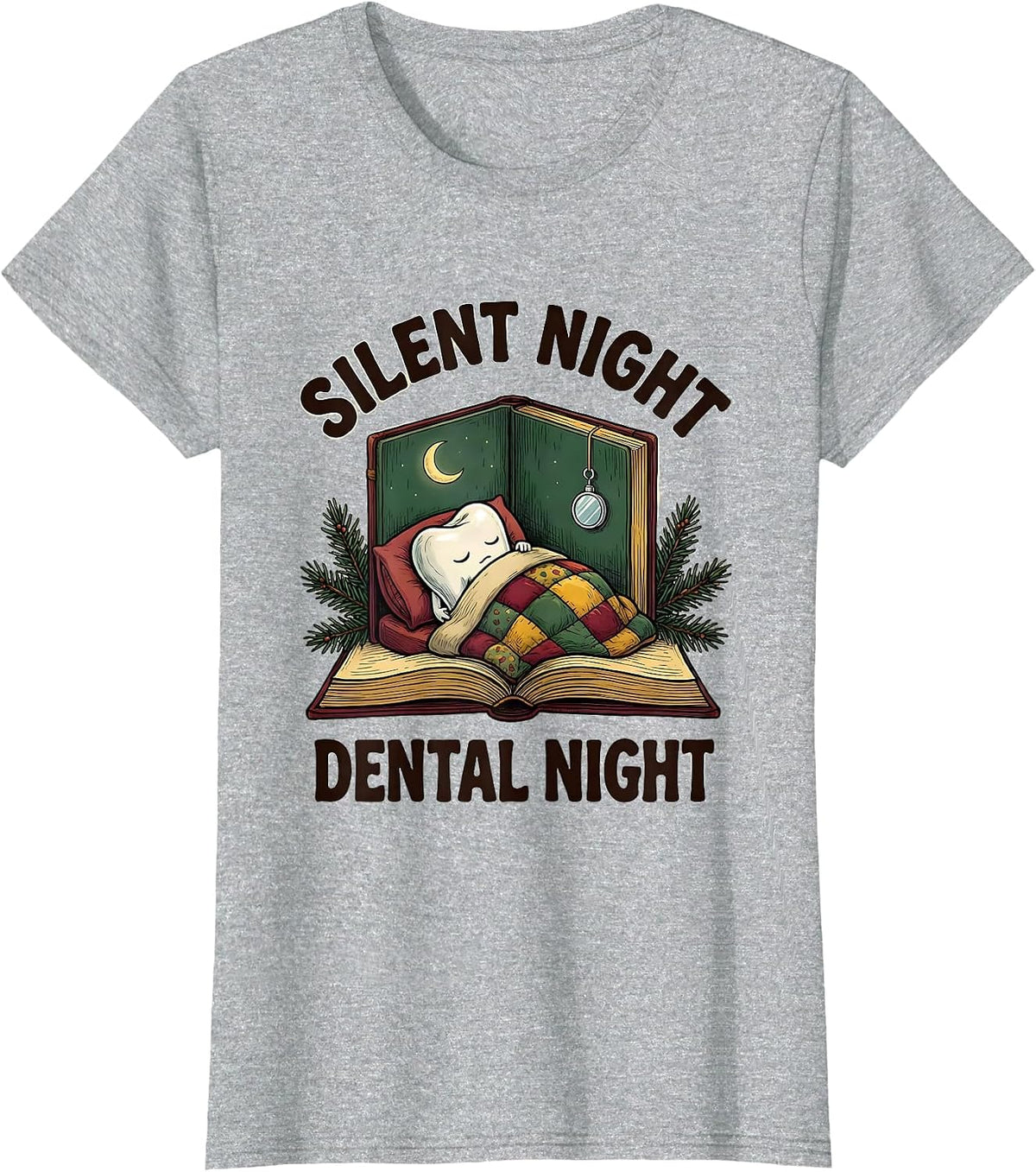 Women's Silent Night, Dental Night Funny Dentist Christmas Dental T-Shirt - Heather Grey