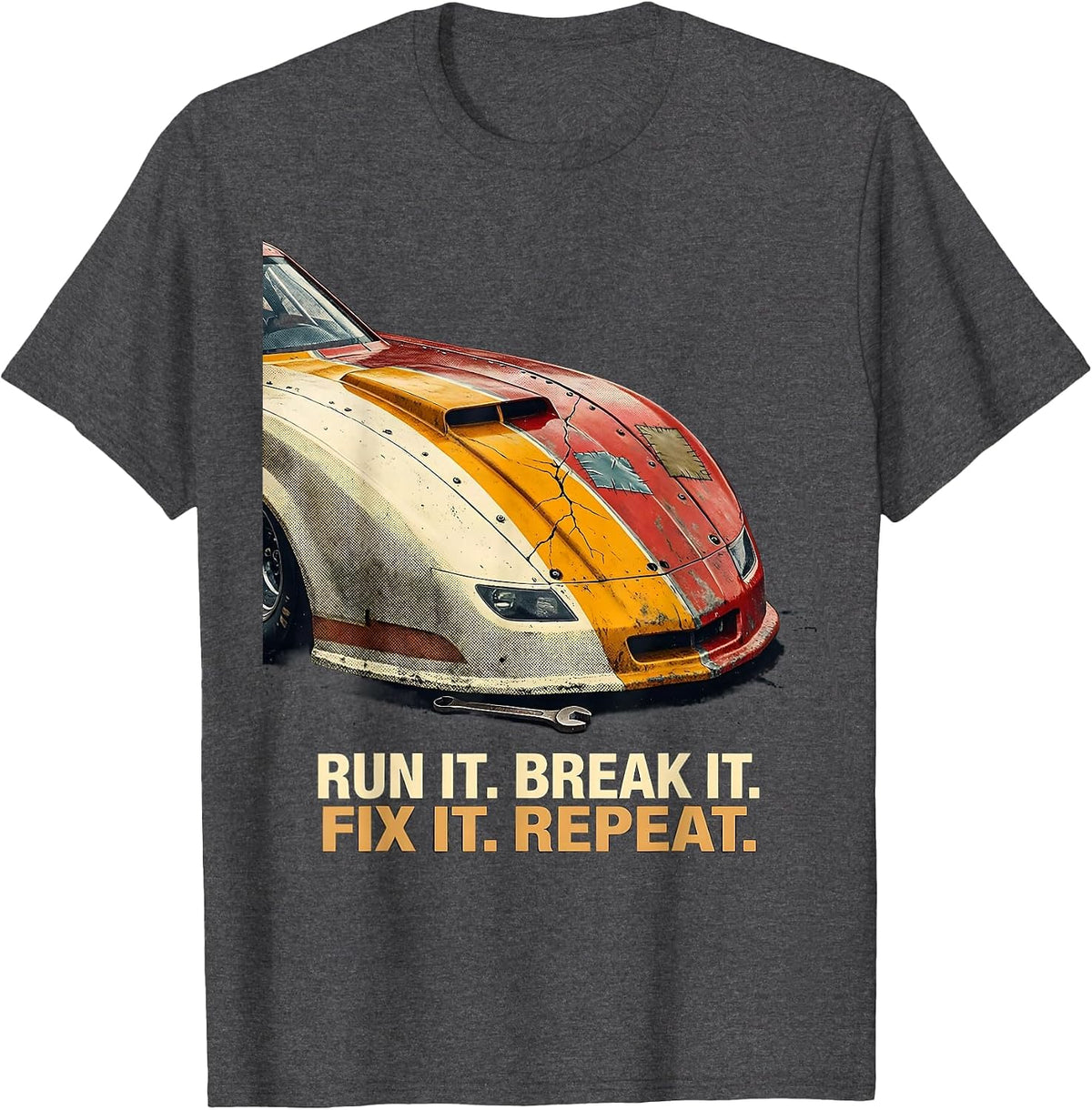 Run It. Break It. Fix It. Repeat Drag Racing RC Car Hobbyist T-Shirt - Dark Heather Grey