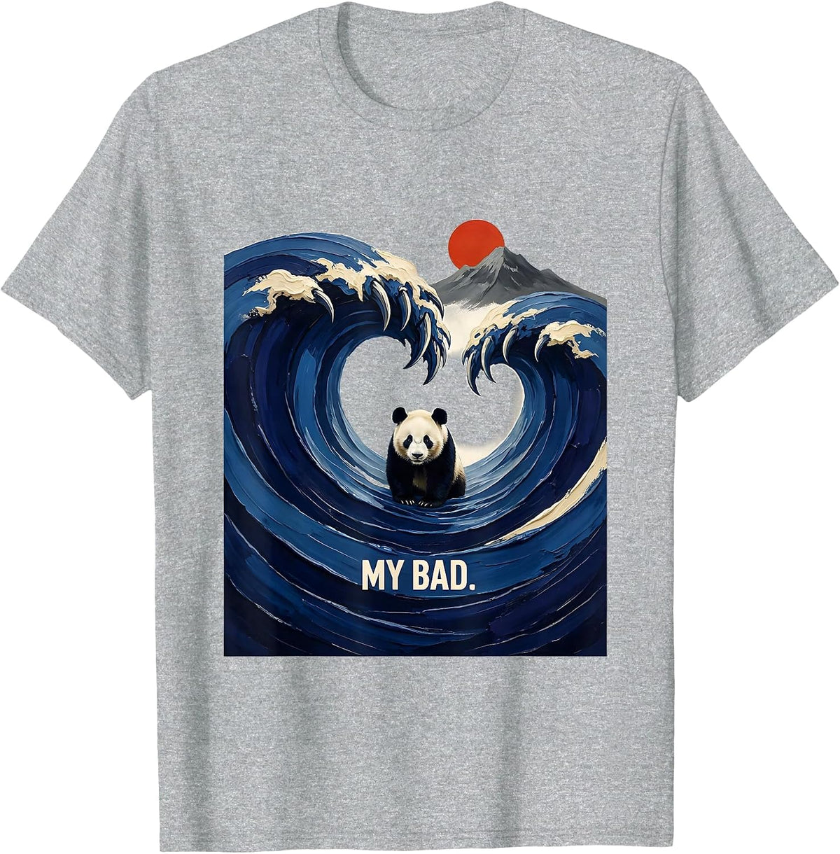 Men's My Bad Funny Japanese Art Panda Lover Ukiyo-e Style T-Shirt - Heather Grey