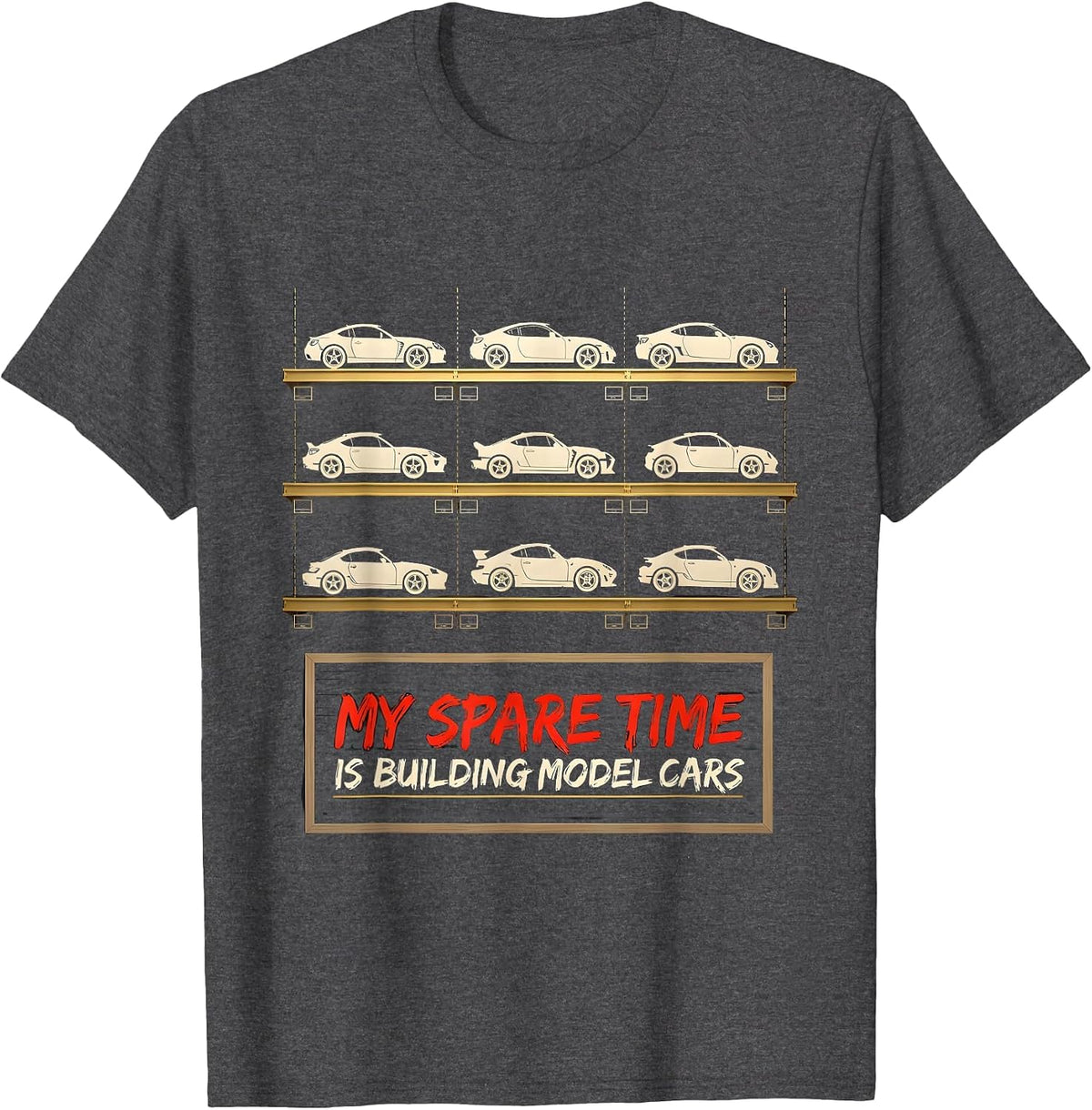 Men's My Spare Time Is Building Model Cars Funny Car Enthusiast T-Shirt - Dark Heather Grey