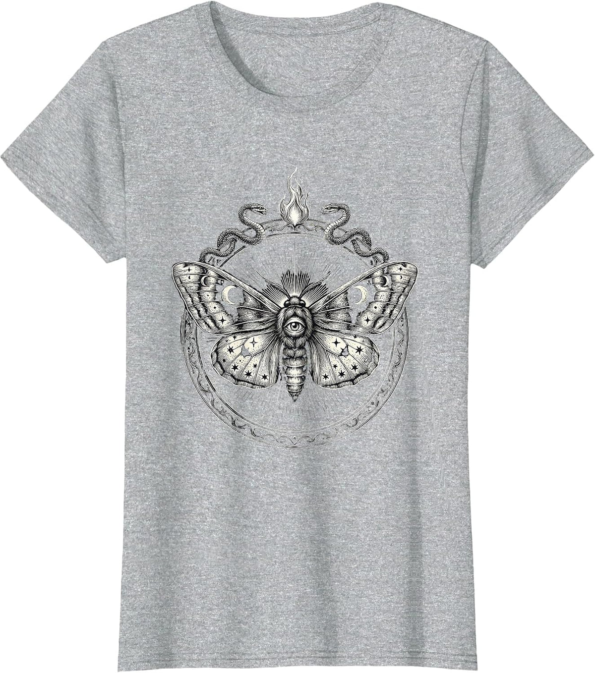 Women's Emo Moth and Flame Dark Aesthetic Graphic T-Shirt - Heather Grey