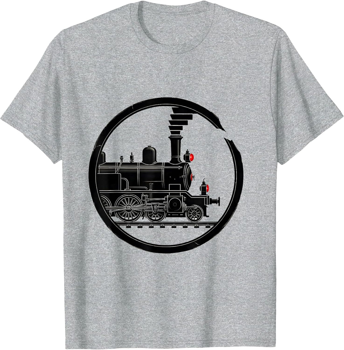 Men's Steam Locomotive Train Enthusiast Vintage Railroad T-Shirt - Heather Grey