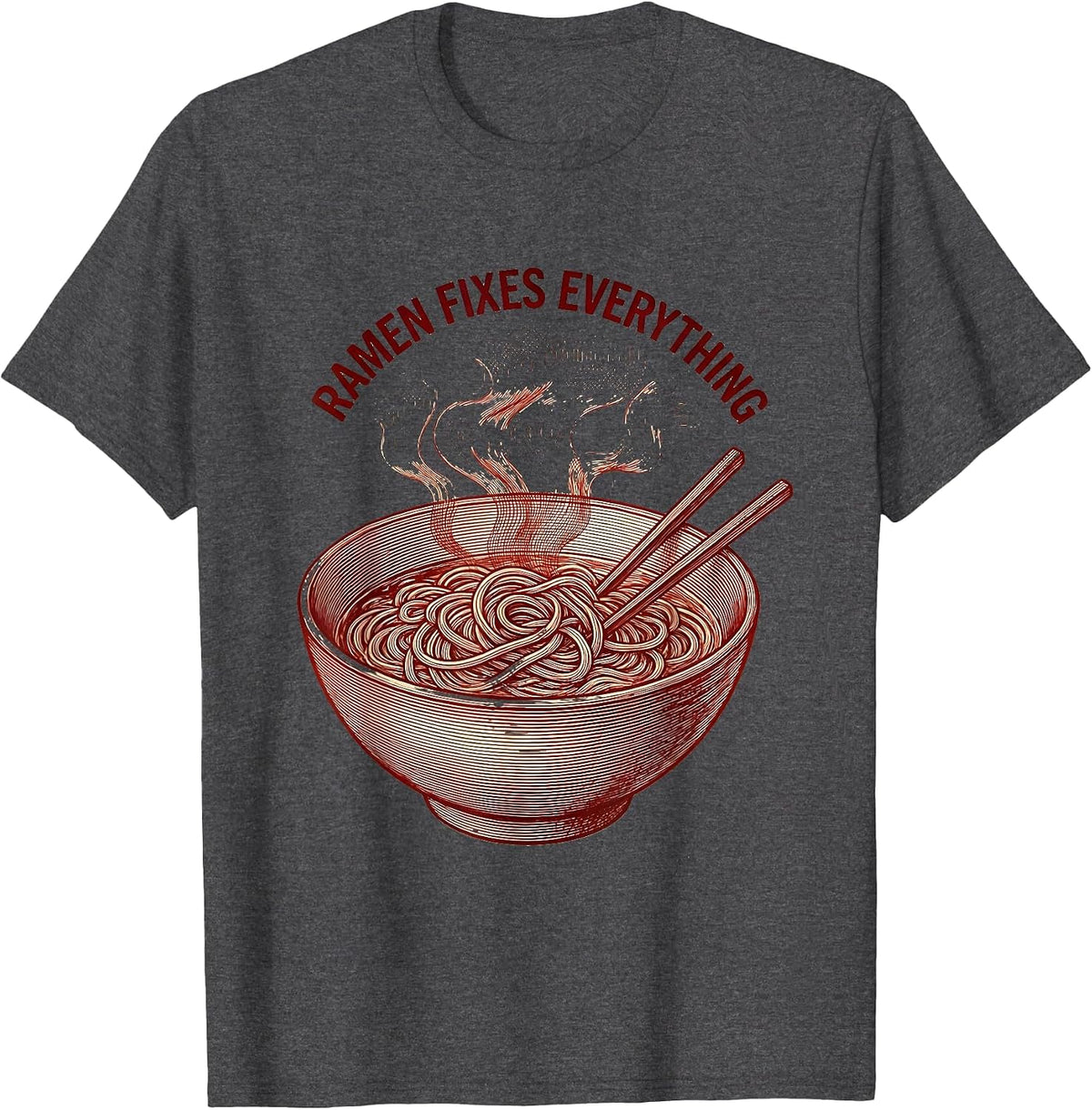 Men's Ramen Fixes Everything Japanese Food Design T-Shirt - Dark Heather Grey