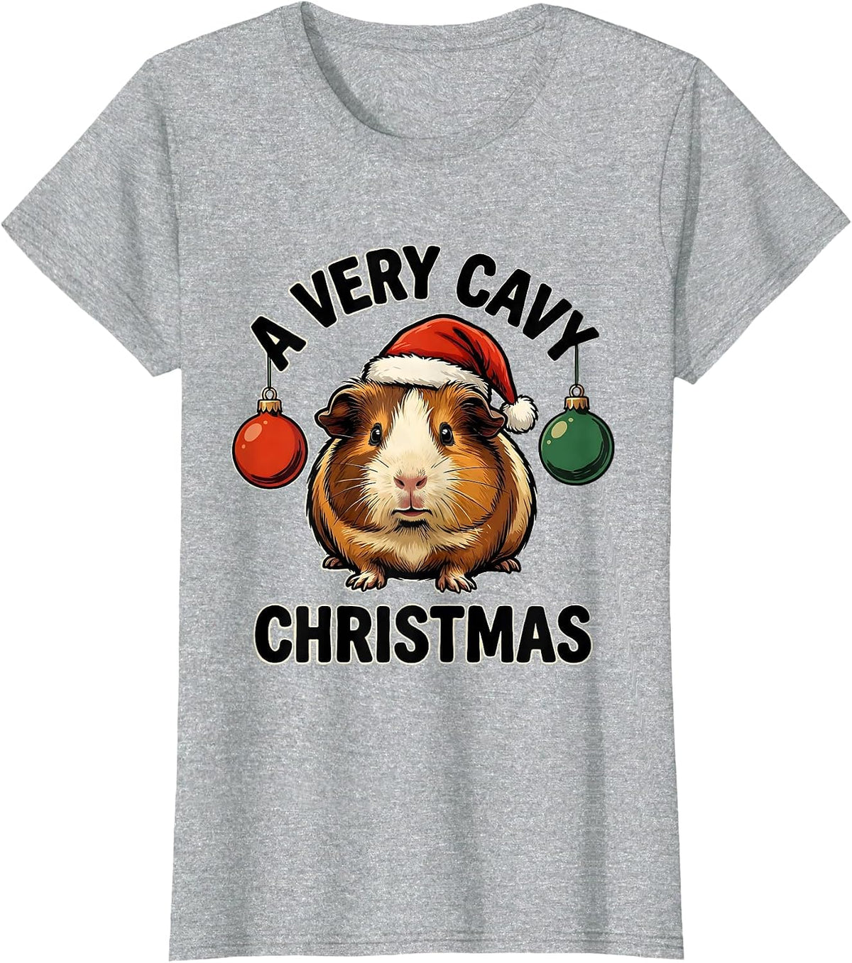 Women's A Very Cavy Christmas Funny Guinea Pig Santa Hat Holiday T-Shirt - Heather Grey