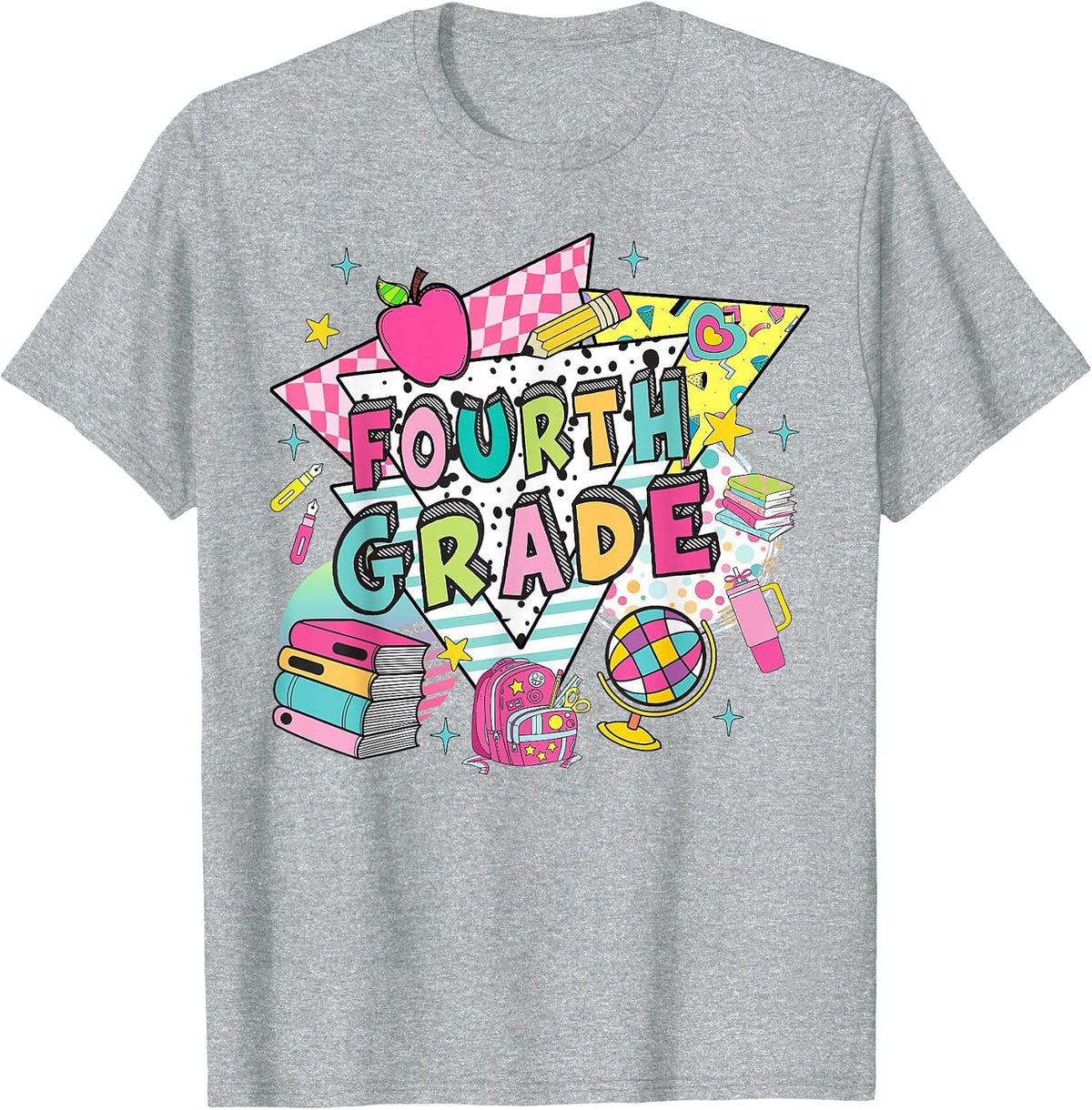 Fourth Grade Teachers Students Retro 90s Back to School T-Shirt - Heather Grey