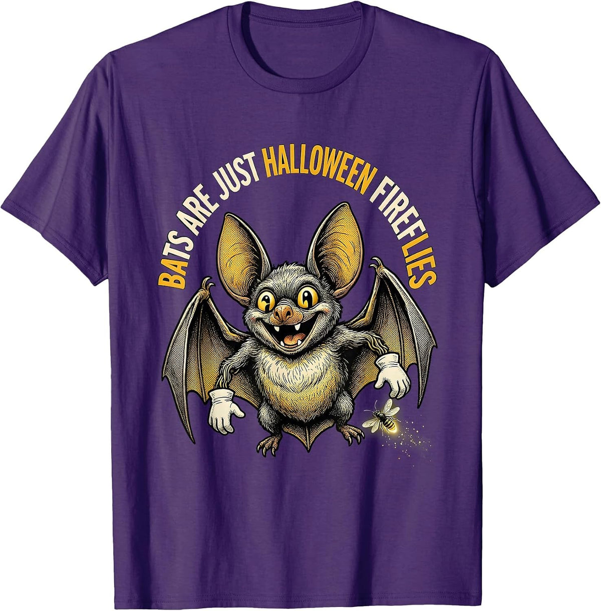 Bats Are Just Halloween Fireflies Retro Cartoon Bat Lover T-Shirt - Purple
