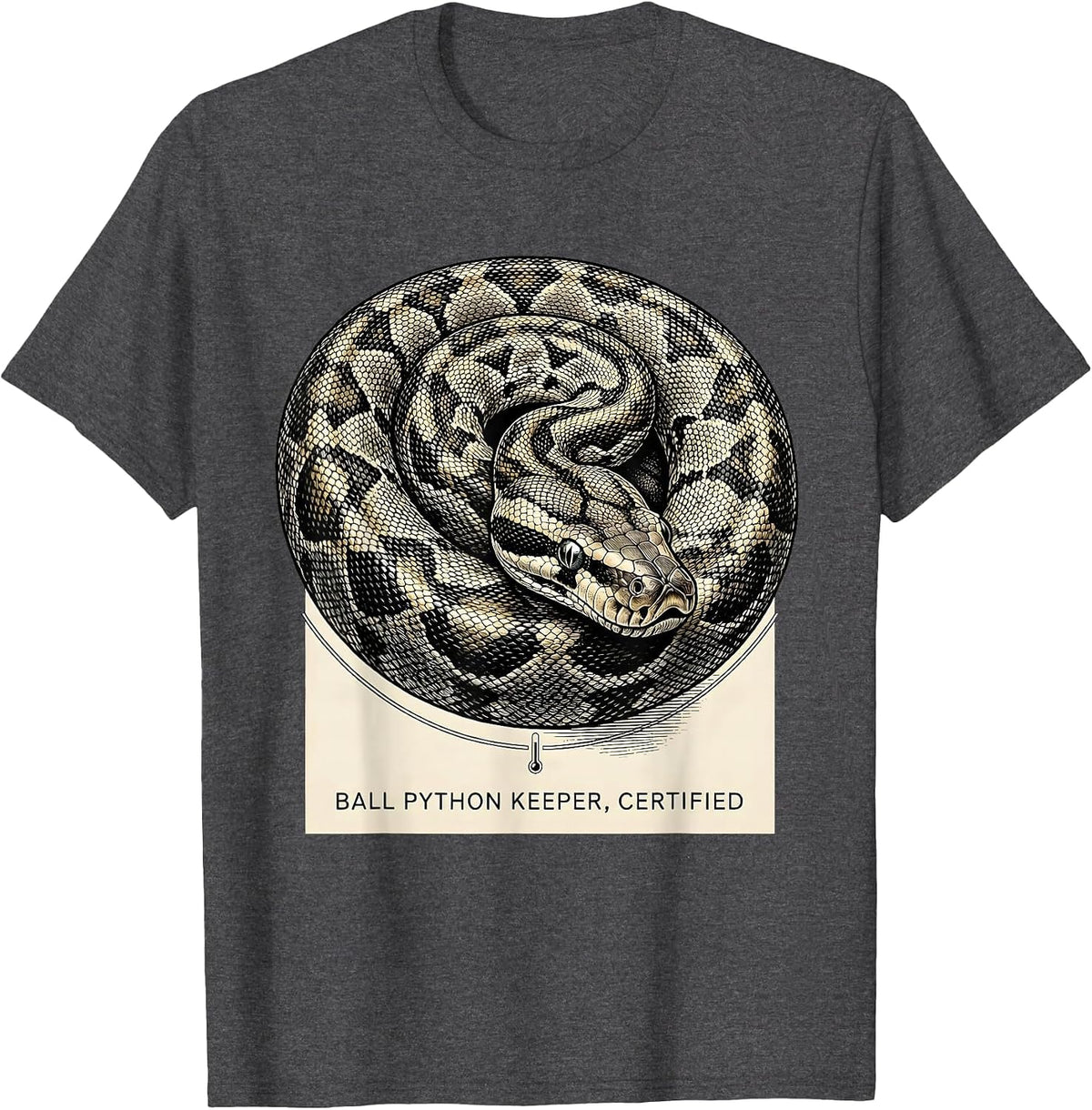 Ball Python Keeper Certified Funny Snake Lover Reptile Humor T-Shirt - Dark Heather Grey