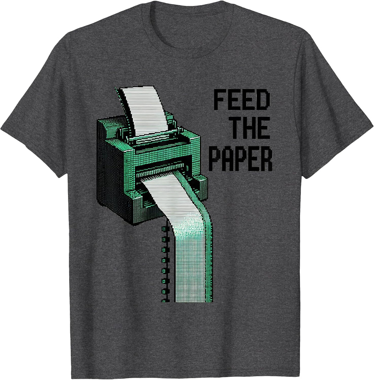 Men's Feed The Paper Pixel Art 80s 90s Nostalgia Humor T-Shirt - Dark Heather Grey
