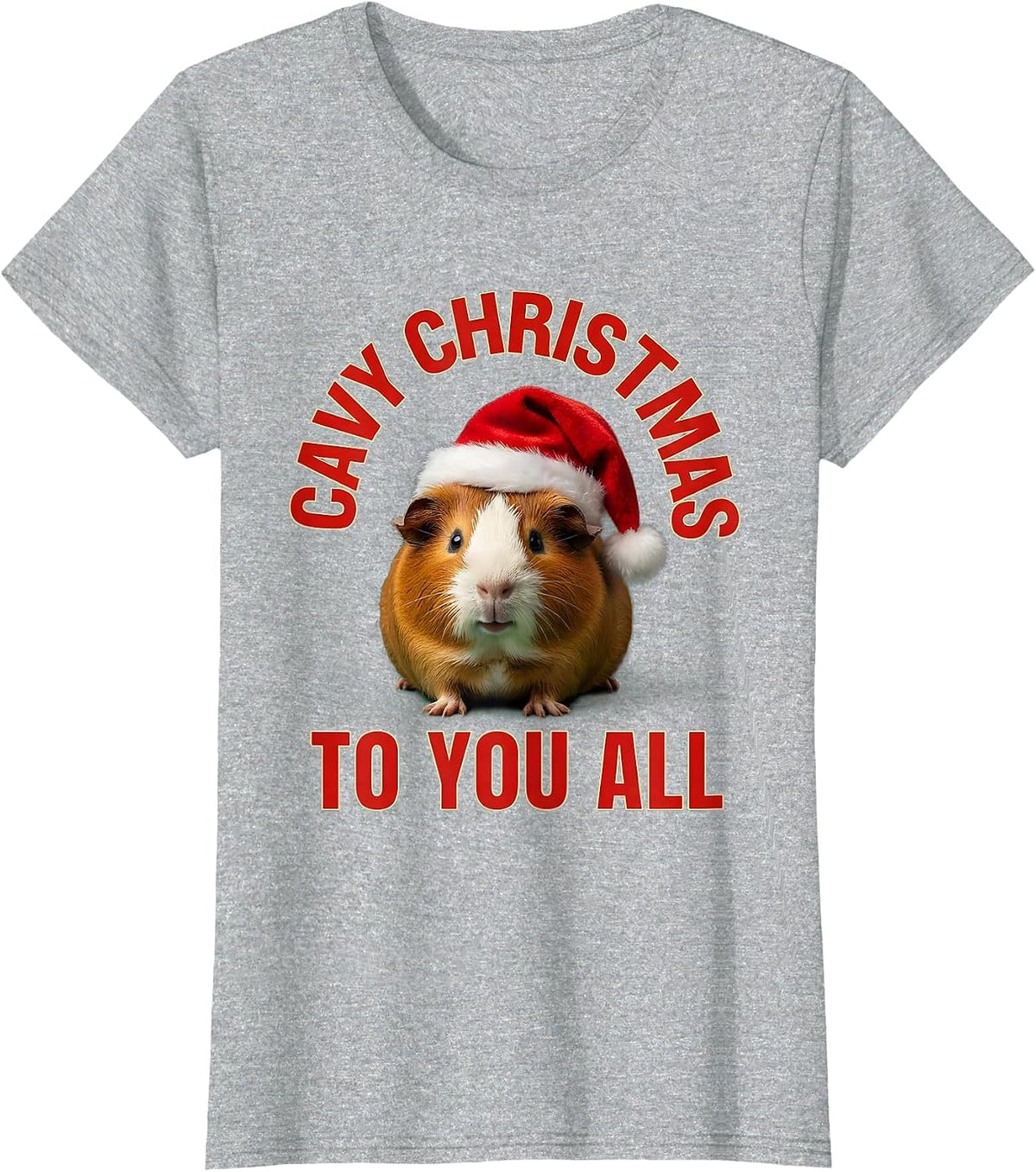 Women's Cavy Christmas To You All Funny Guinea Pig Santa Hat Humor T-Shirt - Heather Grey