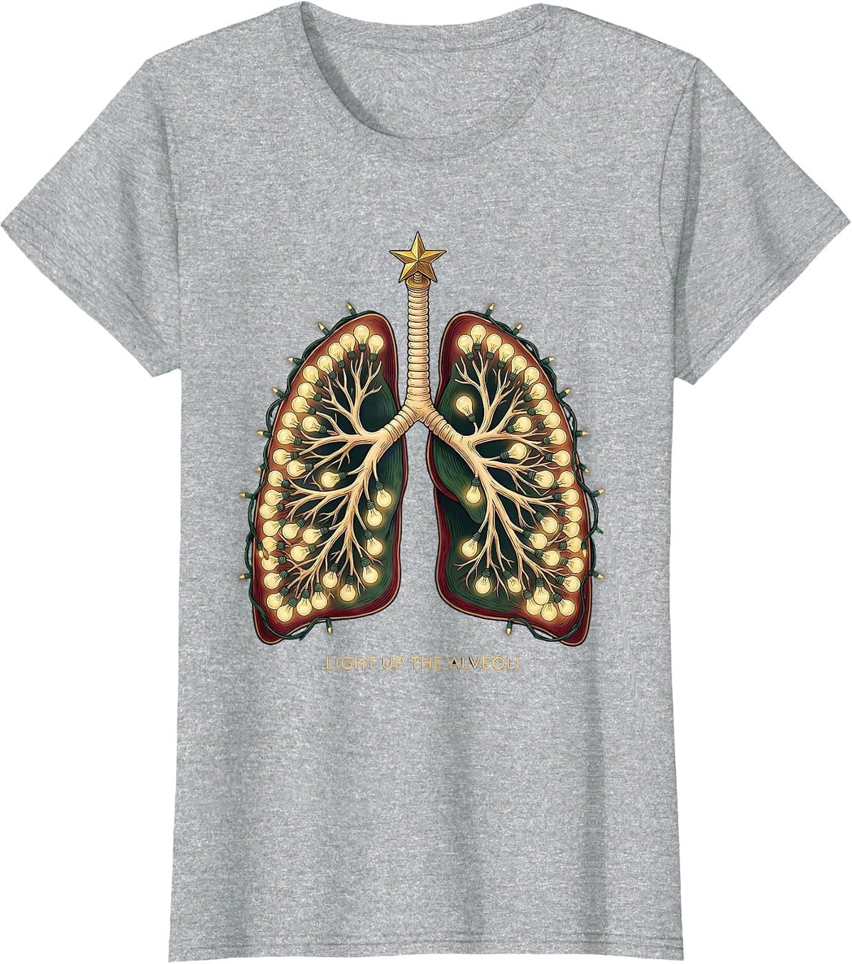 Women's Light Up The Alveoli Funny Respiratory Therapist Christmas T-Shirt - Heather Grey