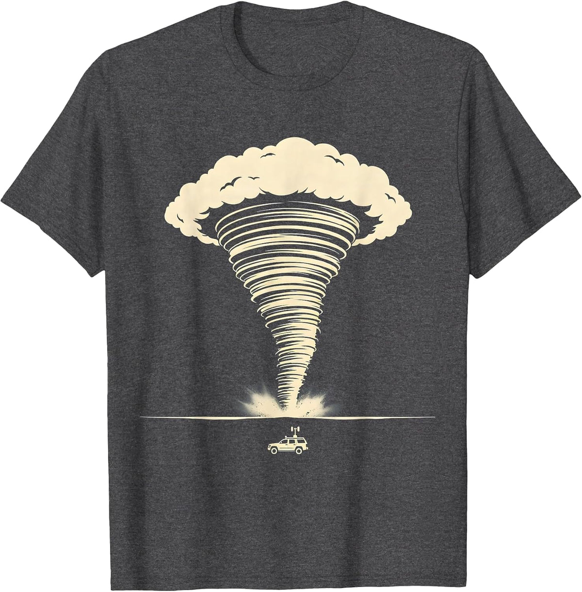 Men's Towering Tornado Funnel Silhouette Storm Chaser Meteorology T-Shirt - Dark Heather Grey