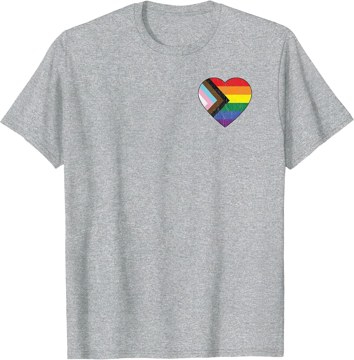 Progress Pride Flag Vintage Rainbow Heart Love LGBT Pocket T-Shirt - Heather Grey