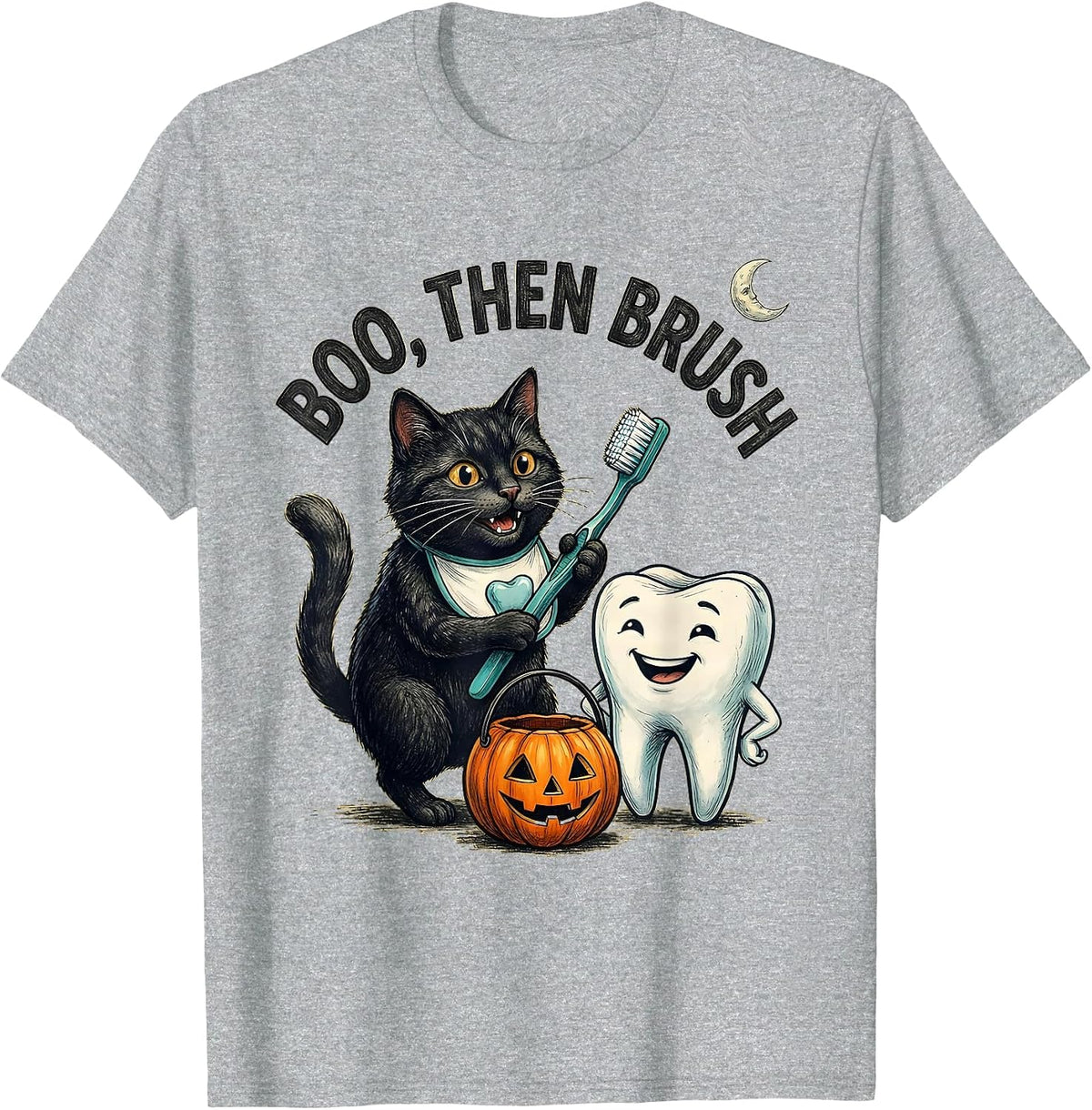 Men's Boo Then Brush Halloween Dentist Dental Humor Costume T-Shirt - Heather Grey