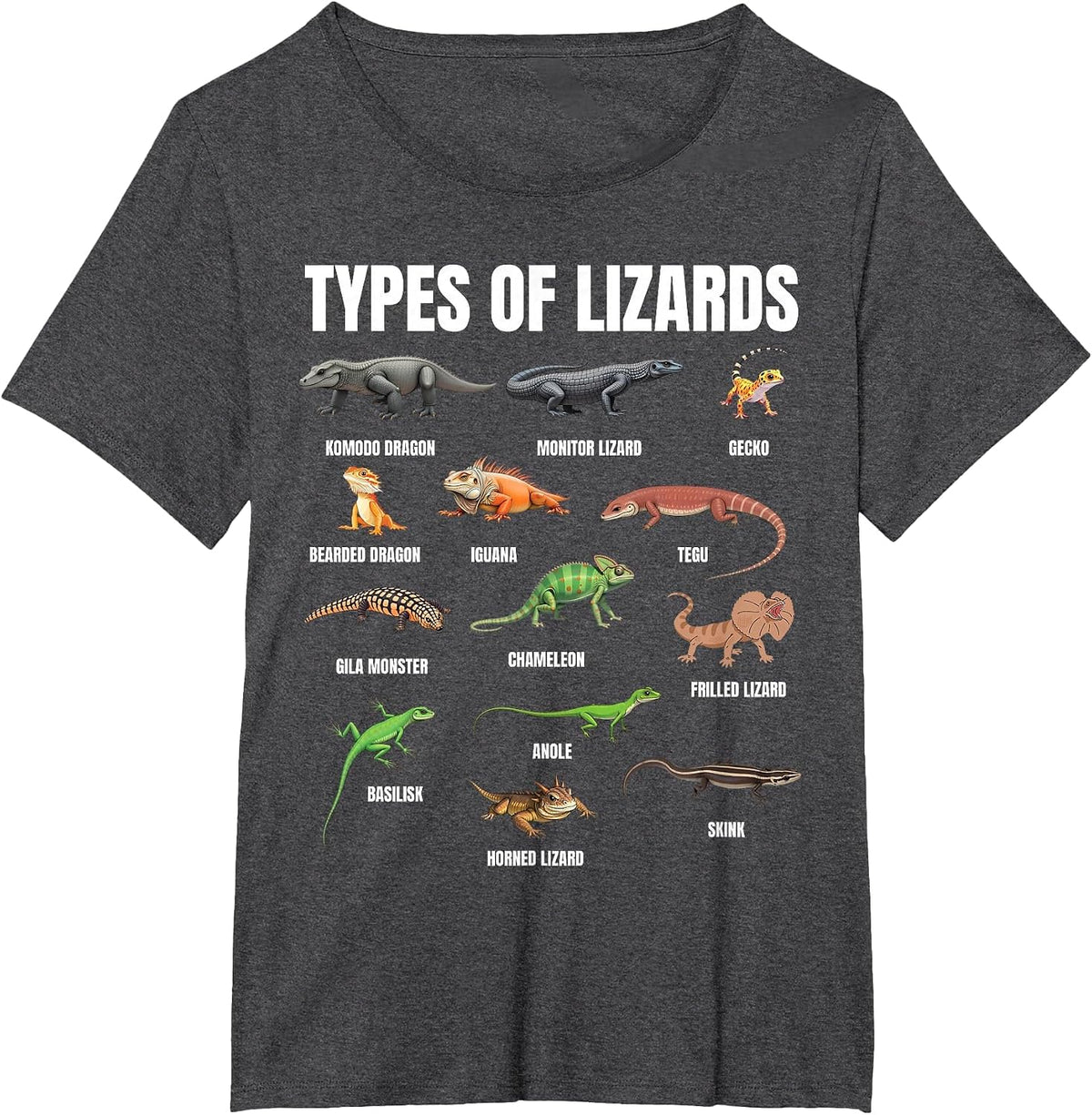 Types of Lizards Educational Herpetologist Kids Boys Girls T-Shirt - Dark Heather Grey