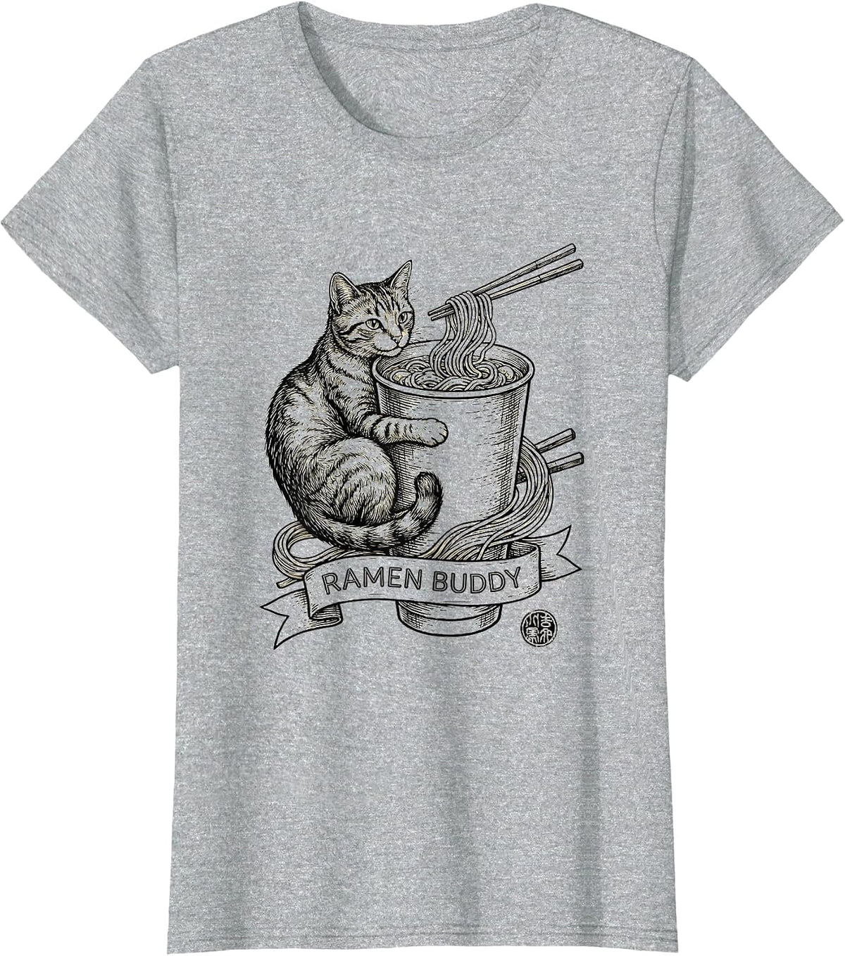 Women's Ramen Buddy Funny Cat Japanese Kawaii Anime Gamer Gift T-Shirt - Heather Grey
