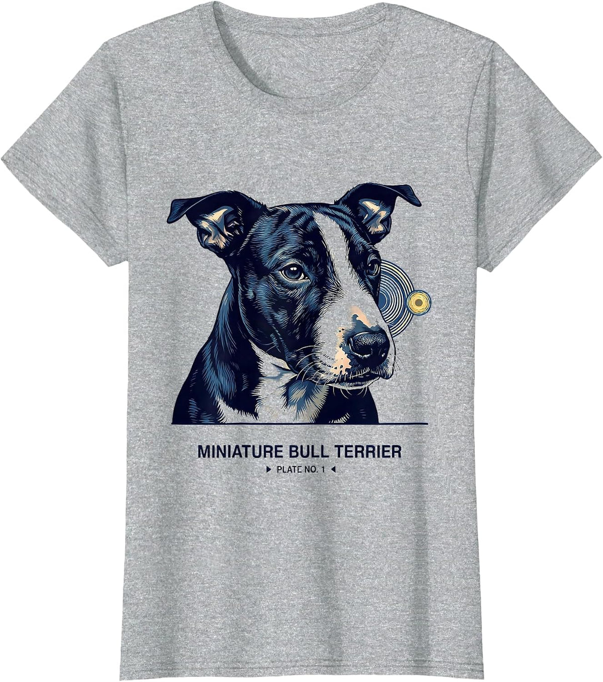 Women's Miniature Bull Terrier, Plate No. 1 Van Gogh Style Starry T-Shirt - Heather Grey
