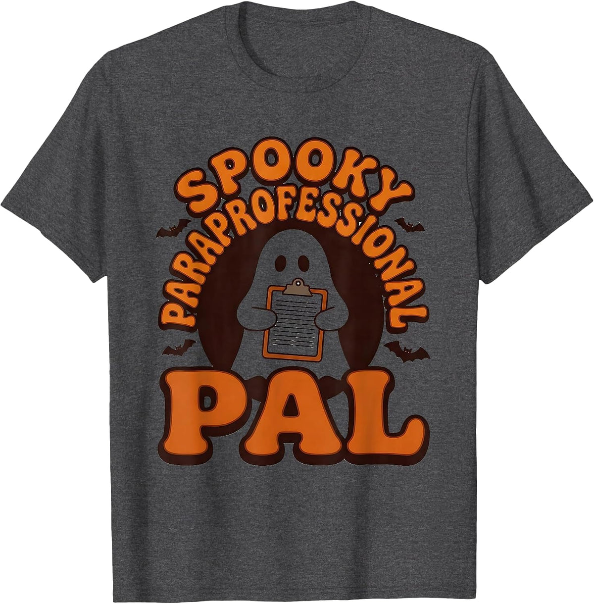Men's Spooky Paraprofessional Pal Retro 70s Teacher Aide Halloween T-Shirt - Dark Heather Grey