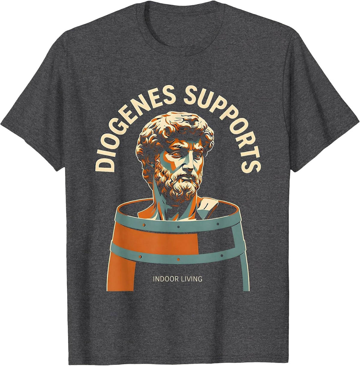 Men's Diogenes Supports Indoor Living Funny Philosopher Pun T-Shirt - Dark Heather Grey