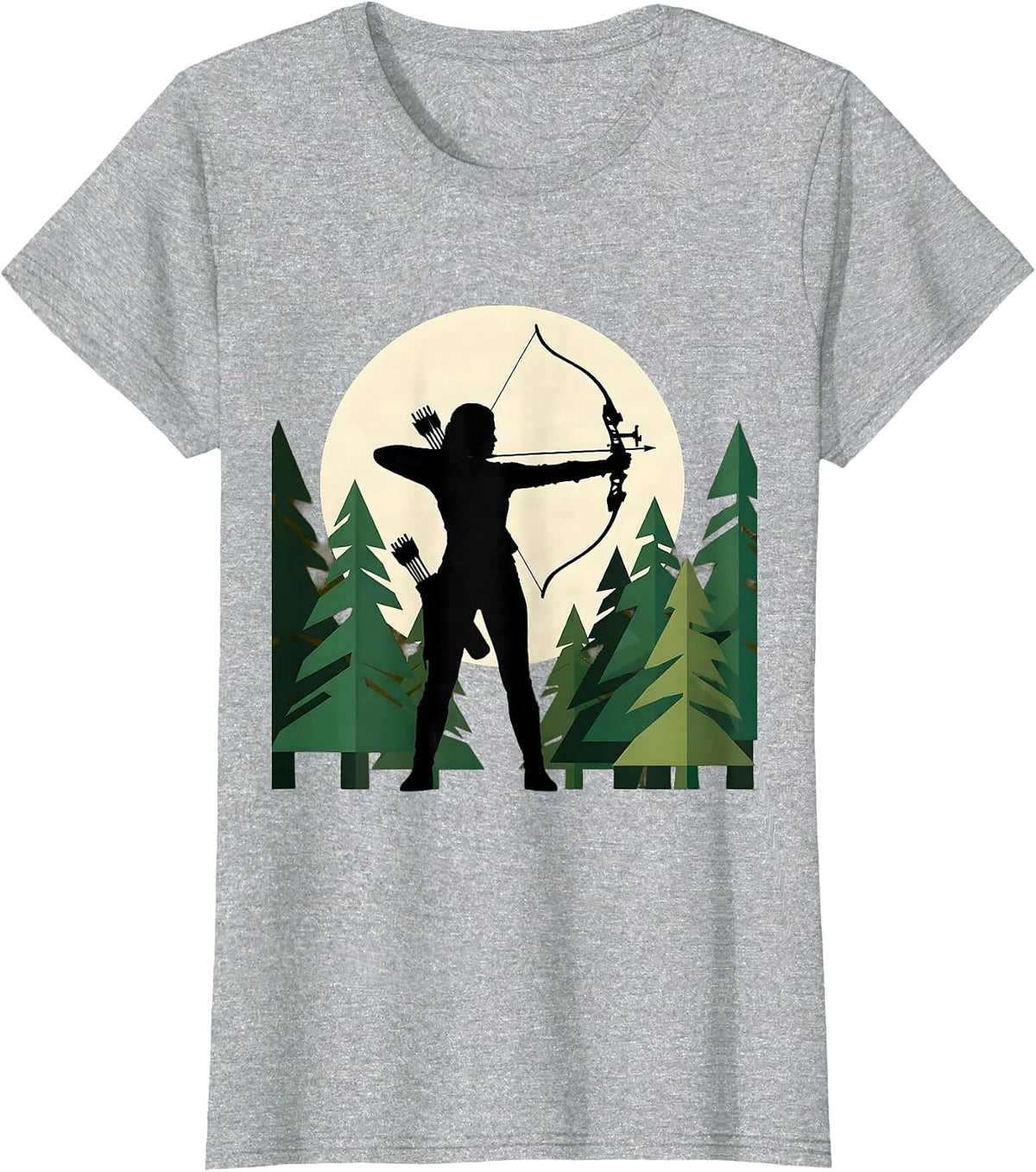Women's Camo Archer Drawing Bow Illustration T-Shirt - Heather Grey