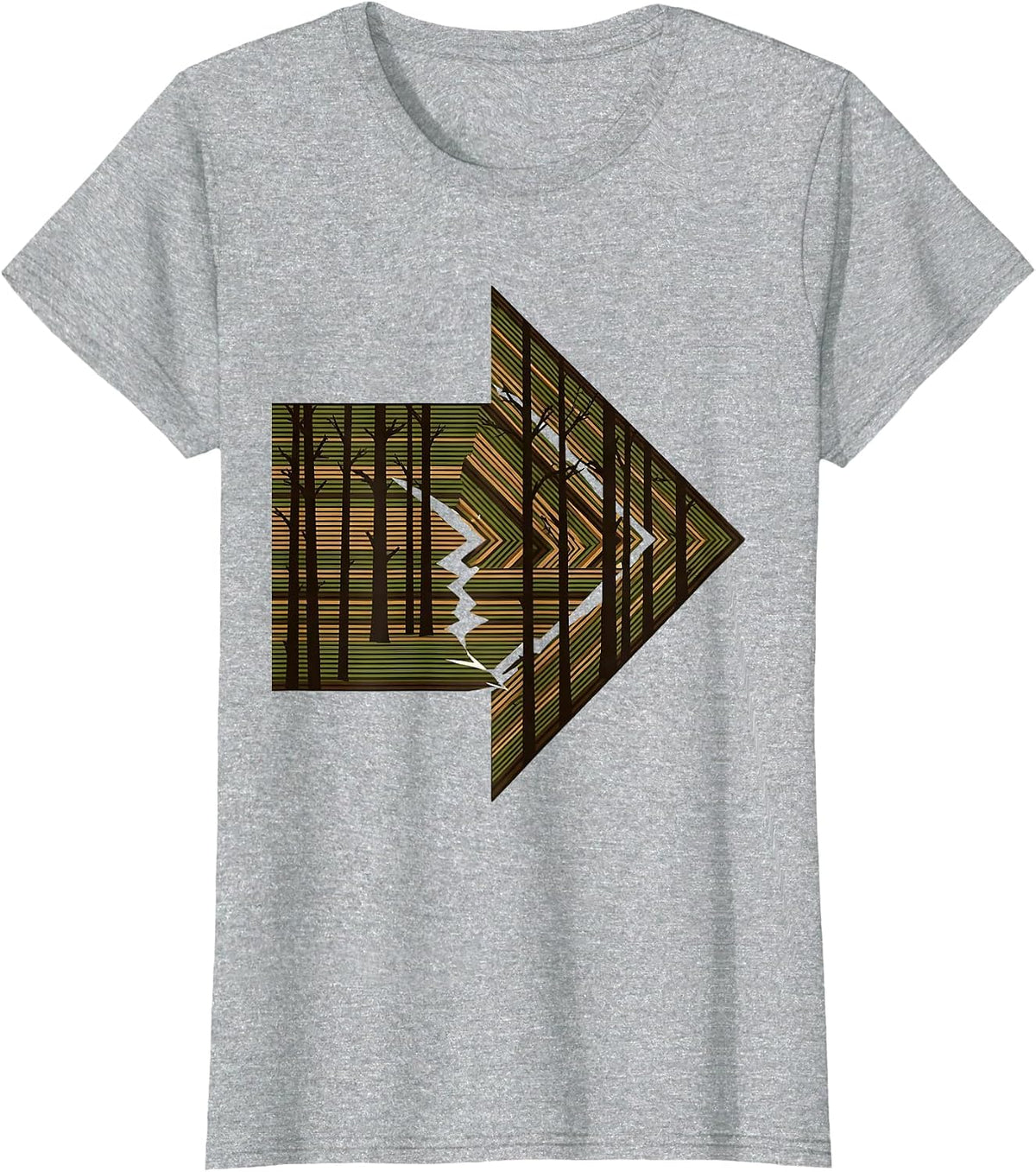 Camo Arrow Through Pine Forest Graphic T-Shirt - Heather Grey