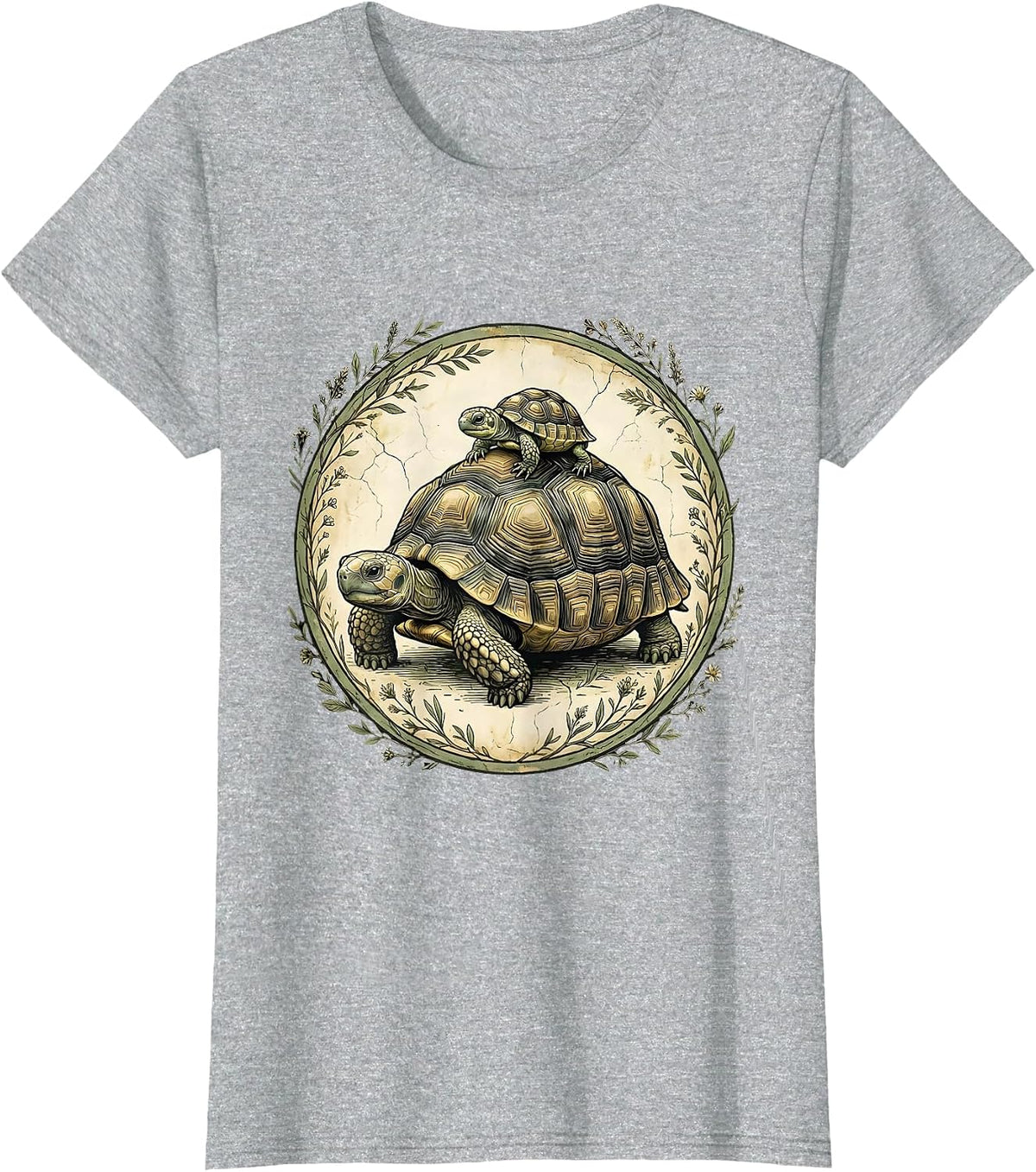 Women's Mama Tortoise With Hatchling On Her Back T-Shirt - Heather Grey