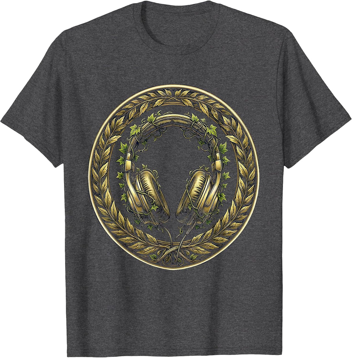 Music Teacher Headphones Wrapped in Ivy Vines T-Shirt - Dark Heather Grey