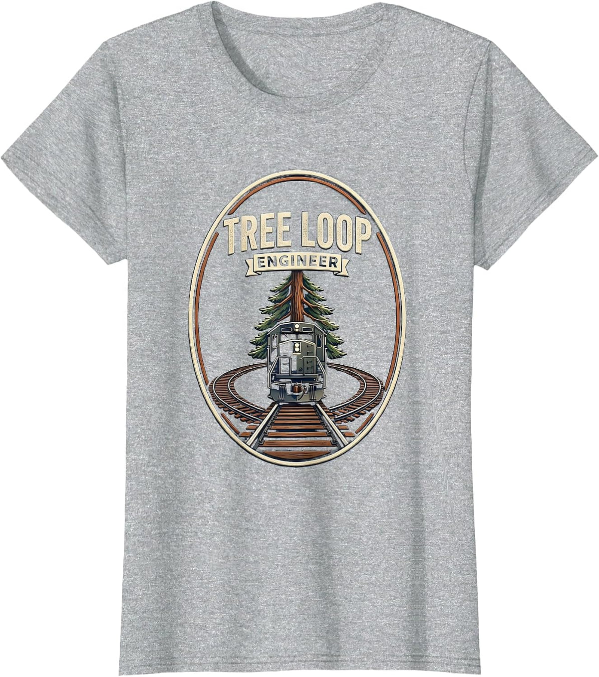 Tree Loop Engineer Vintage Train Hobbyist Christmas Tree T-Shirt - Heather Grey