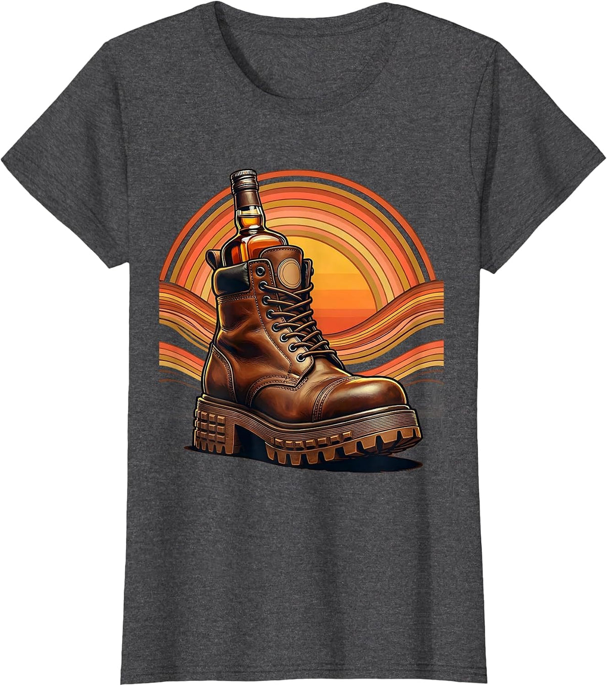 Women's Whiskey Lover Labor Day Worker Boot Graphic T-Shirt - Dark Heather Grey