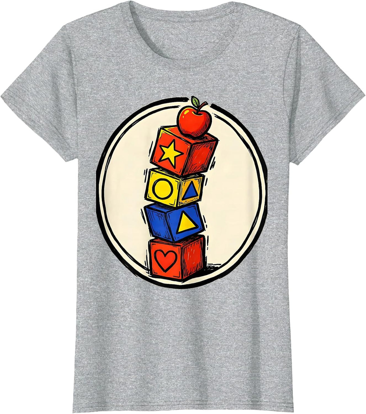Women's Kindergarten Teacher Alphabet Blocks Tower T-Shirt - Heather Grey