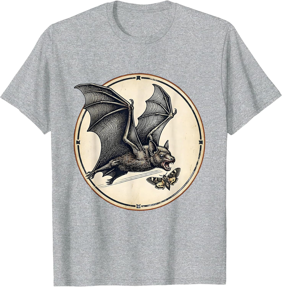 Men's Vintage Bat Lover Halloween Nature Illustration T-Shirt - Heather Grey