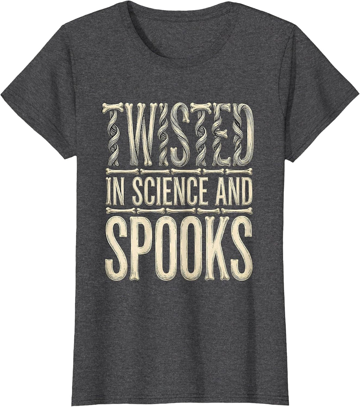 Women's Halloween Teacher DNA Candy Corn Bones Design T-Shirt - Dark Heather Grey