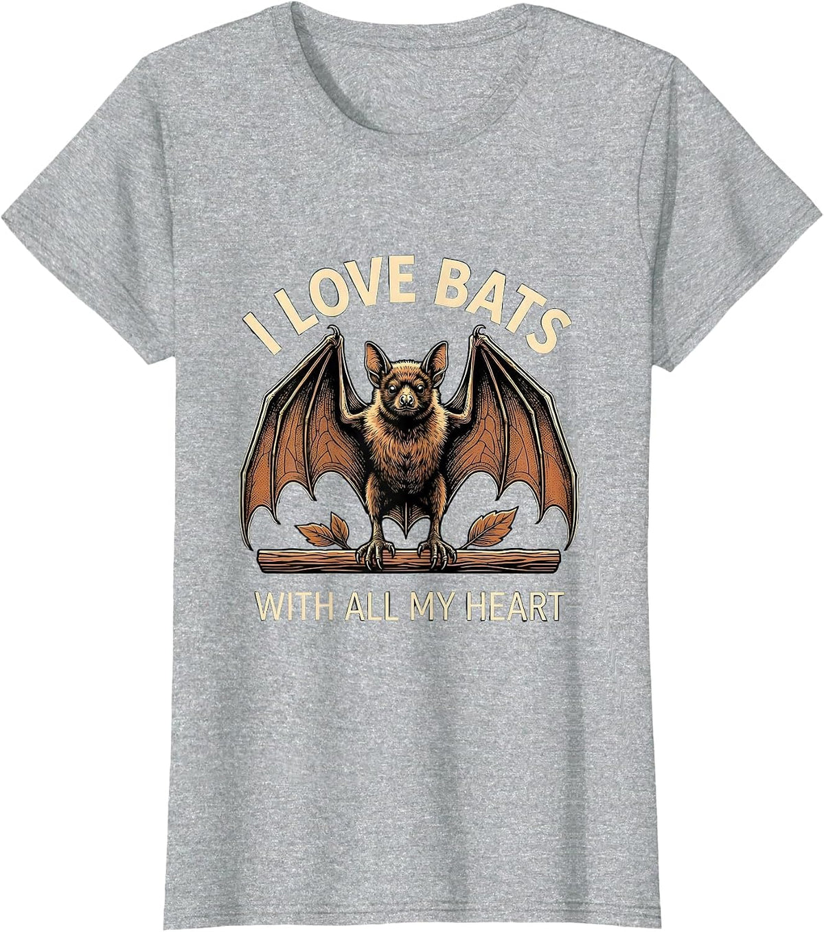 Women's I Love Bats With All My Heart Funny Bat Lover Wildlife T-Shirt - Heather Grey
