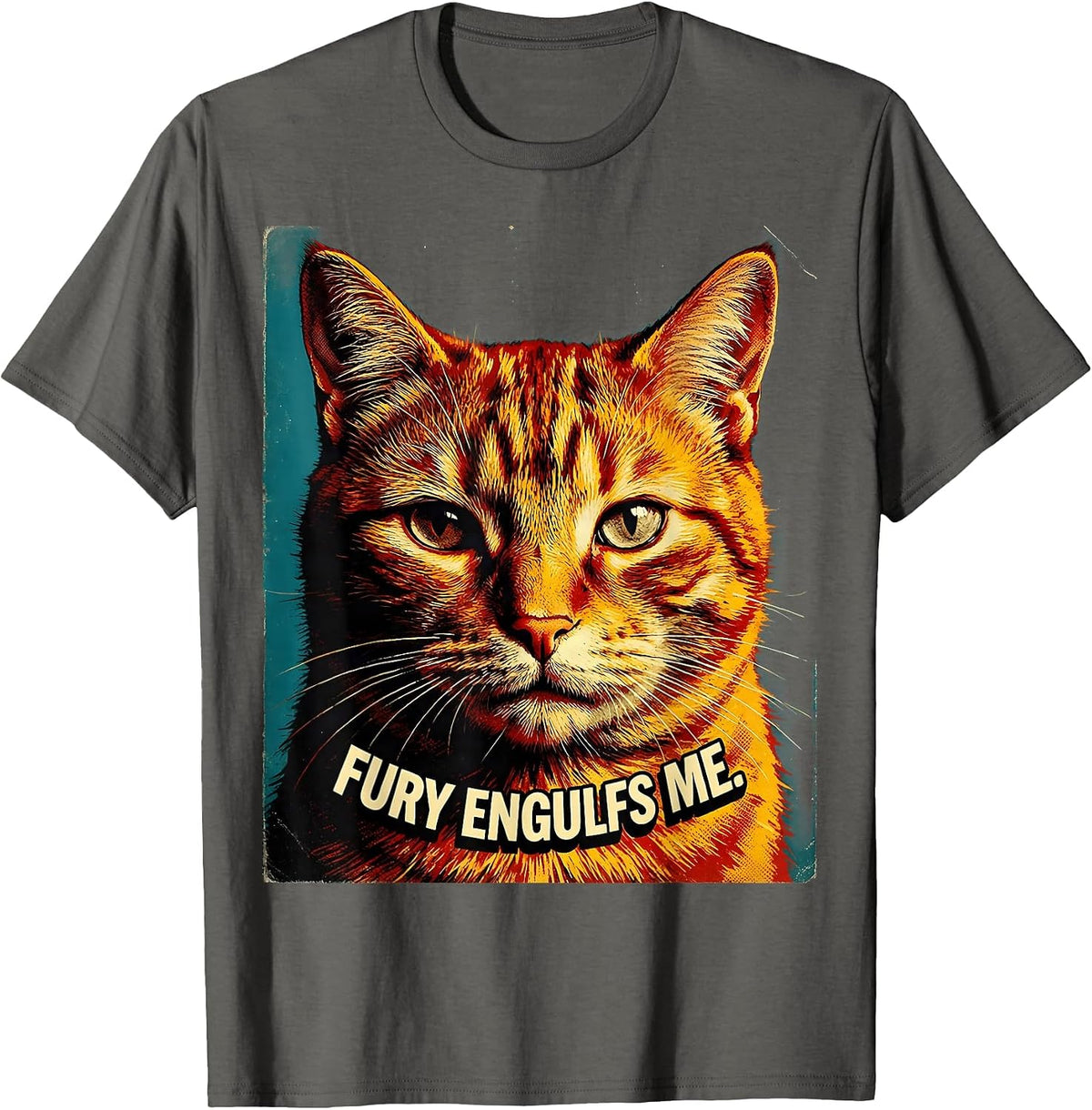 Fury Engulfs Me Pulp Cover Cat Meme Sarcastic Humor T-Shirt - Asphalt Grey