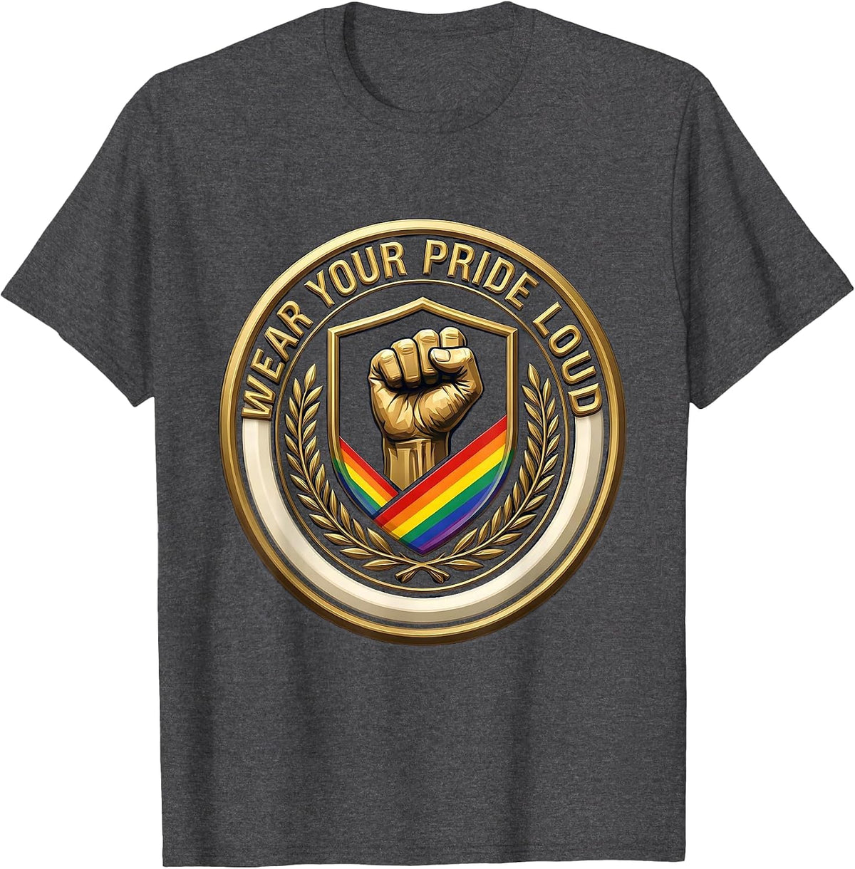 Wear Your Pride Loud Pride Flag Design T-Shirt - Dark Heather Grey