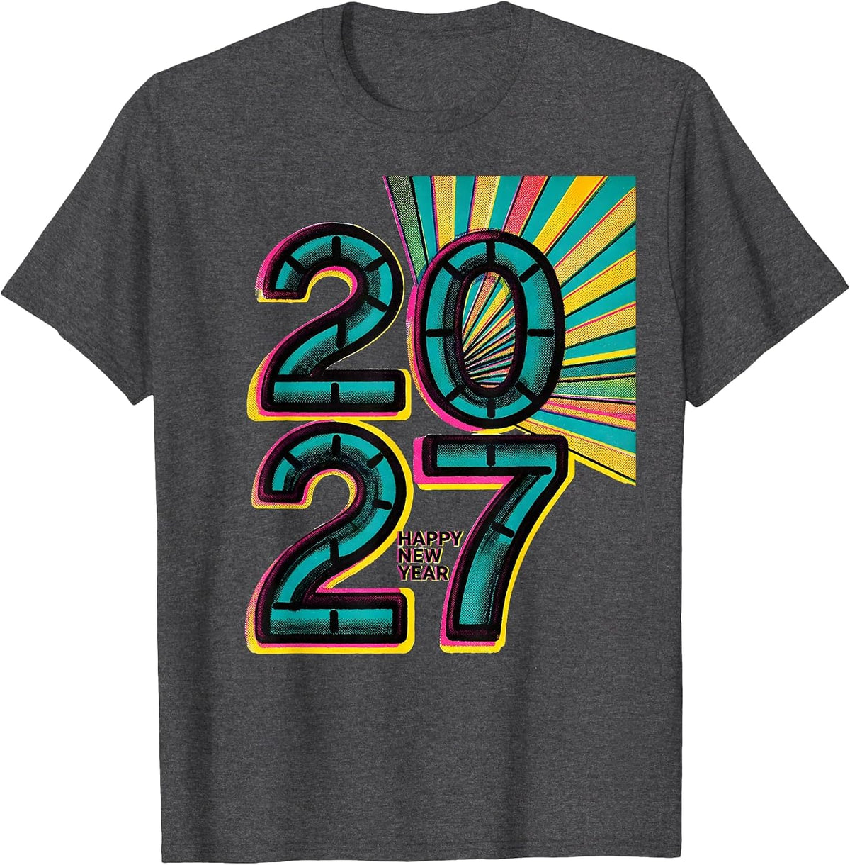 Men's Happy New Year 2027 Risograph Party Host Family Matching T-Shirt - Dark Heather Grey