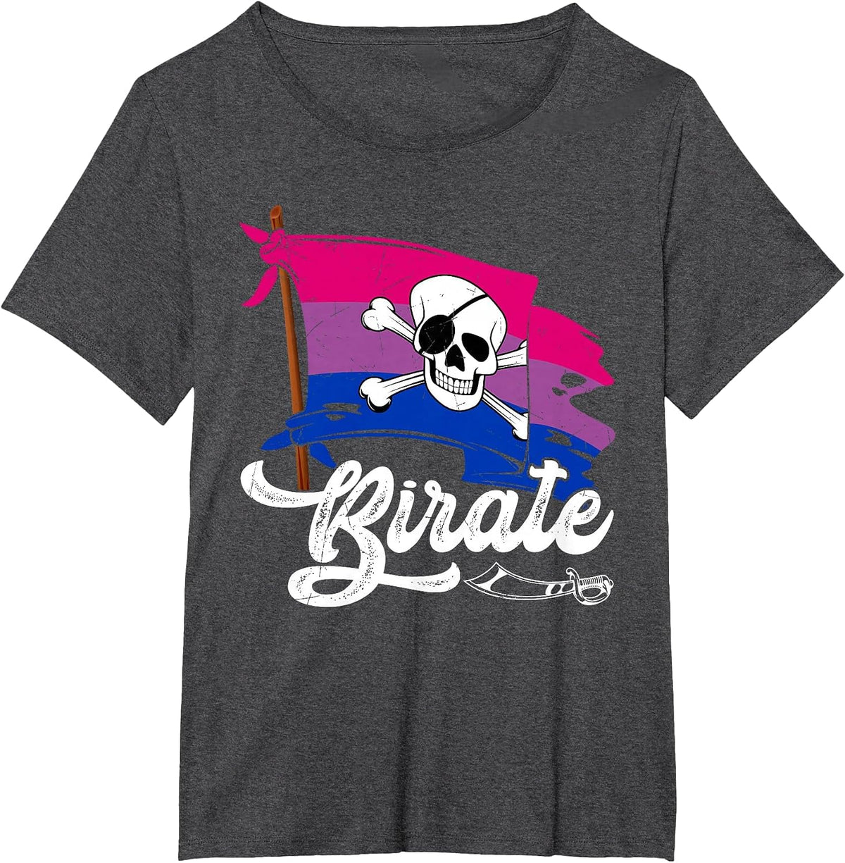 Birate Pirate Bisexual Flag Bisexuality Pride Month LGBTQ T-Shirt - Dark Heather Grey