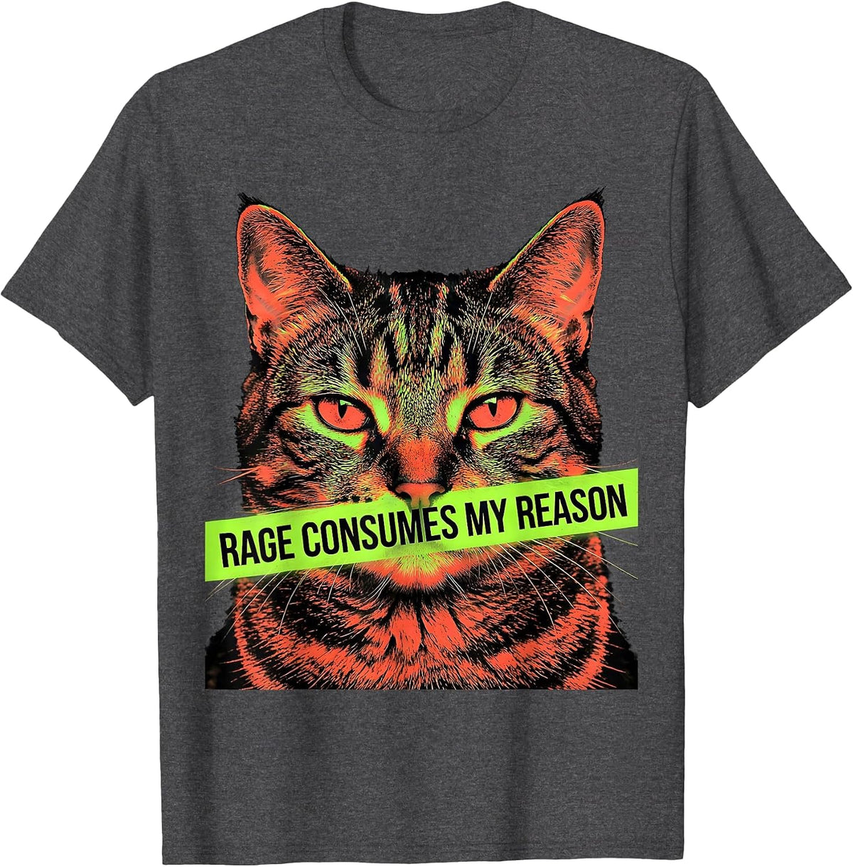Rage Consumes My Reason Photo Expressionist Staring Cat Meme T-Shirt - Dark Heather Grey