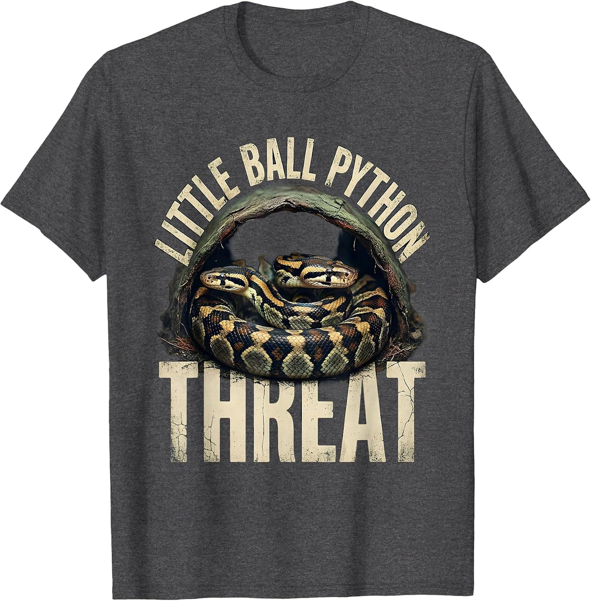 Men's Little Ball Python Threat Distressed Snake Owner Reptile T-Shirt - Dark Heather Grey