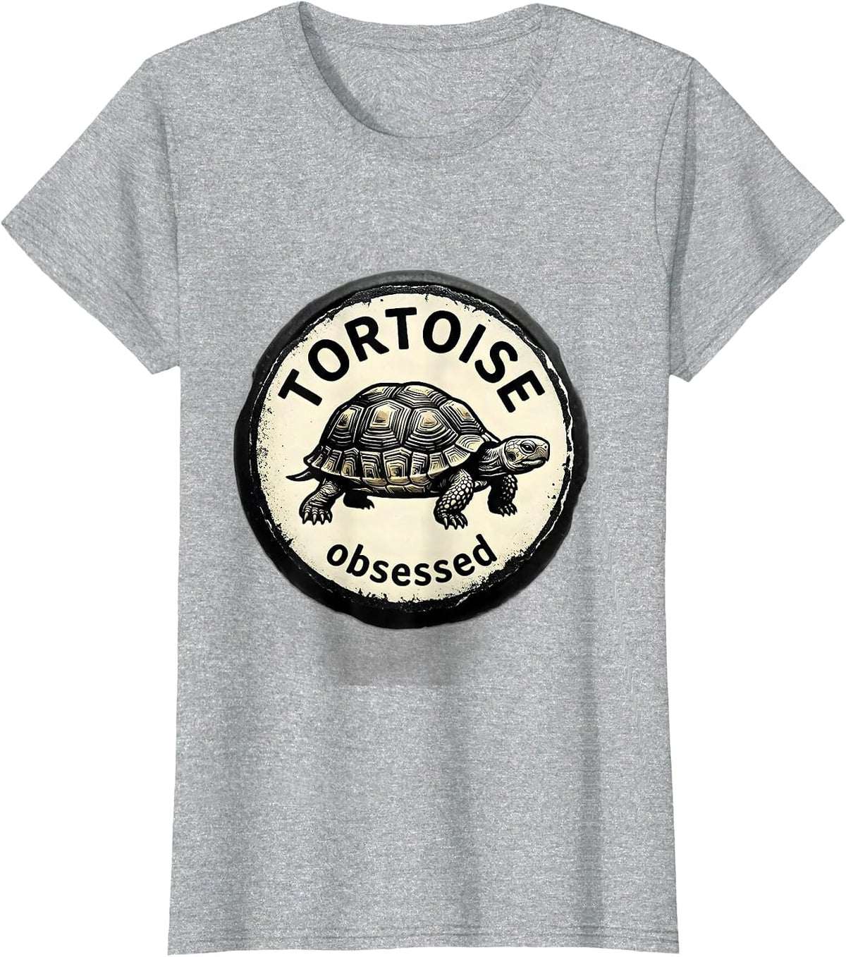 TORTOISE obsessed Rubber Stamp Minimalist Line Art Animal T-Shirt - Heather Grey